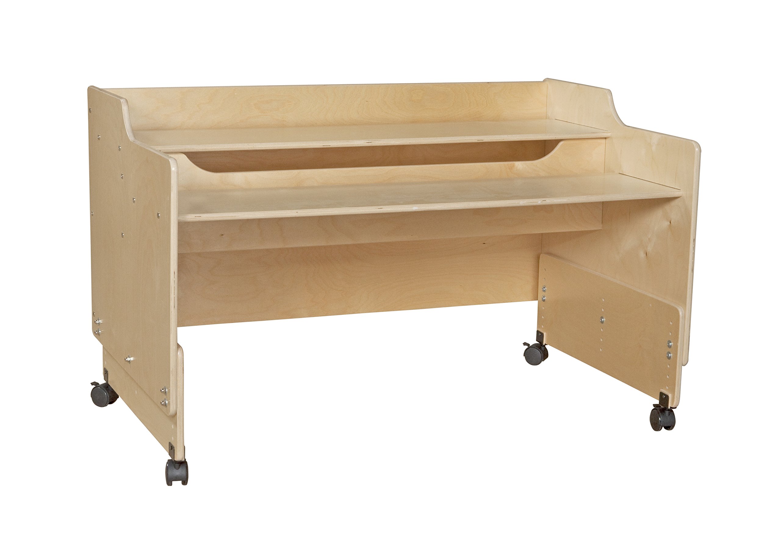 Contender Natural Solid Wood Computer Desk with Keyboard Tray - Sturdy Home Office Desk with Rolling Casters for Kids & Adults - Perfect for Remote Work, Online Classes & Gaming - Ready-to-Use Fully Assembled Made in USA