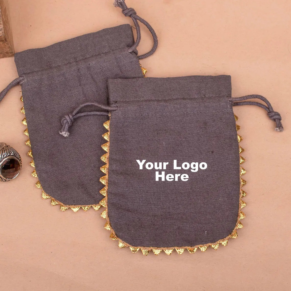 Luxury 100 Mocha Designer Pouch - Handmade with Elegant Round Gold Lace for Women | Perfect for Cosmetics, Jewelry & Gift Giving