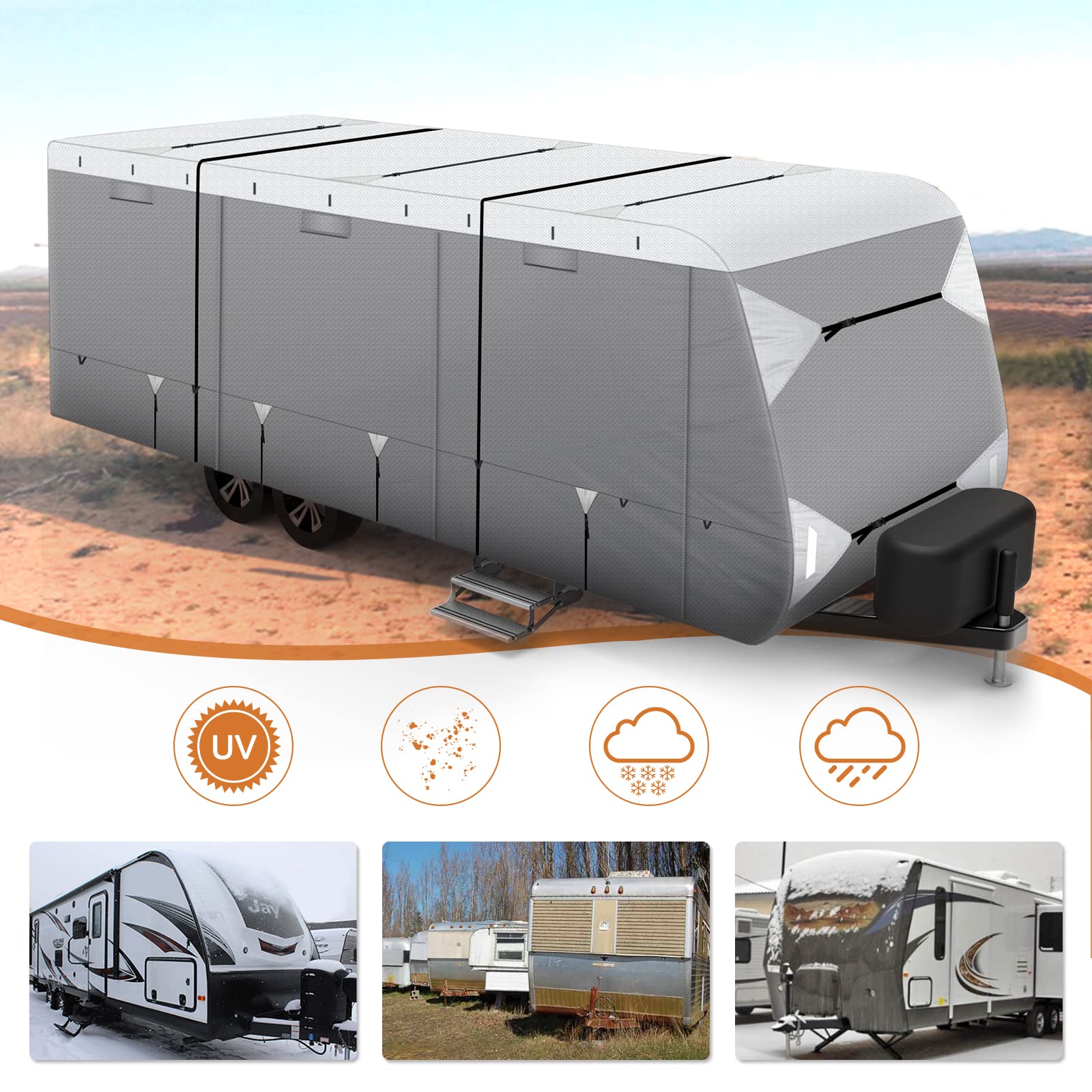 Leader Accessories 2021 Upgraded 20'-22' Waterproof RV Travel Trailer Cover - Heavy Duty Tear-Resistant with Aluminum Film Top & Cotton Lining - Perfect for Outdoor Storage, Winter Protection & Camper Shelter