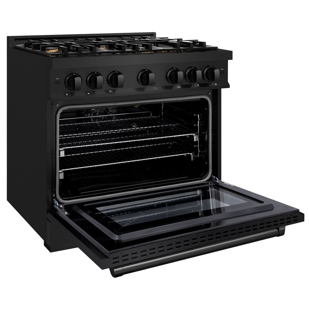 ZLINE 36 Inch 5.2 Cu Ft Black Stainless Steel Gas Range with Convection Oven & 6 Brass Burners - Perfect for Modern Kitchens & Professional Cooking (HGRB BR 36)