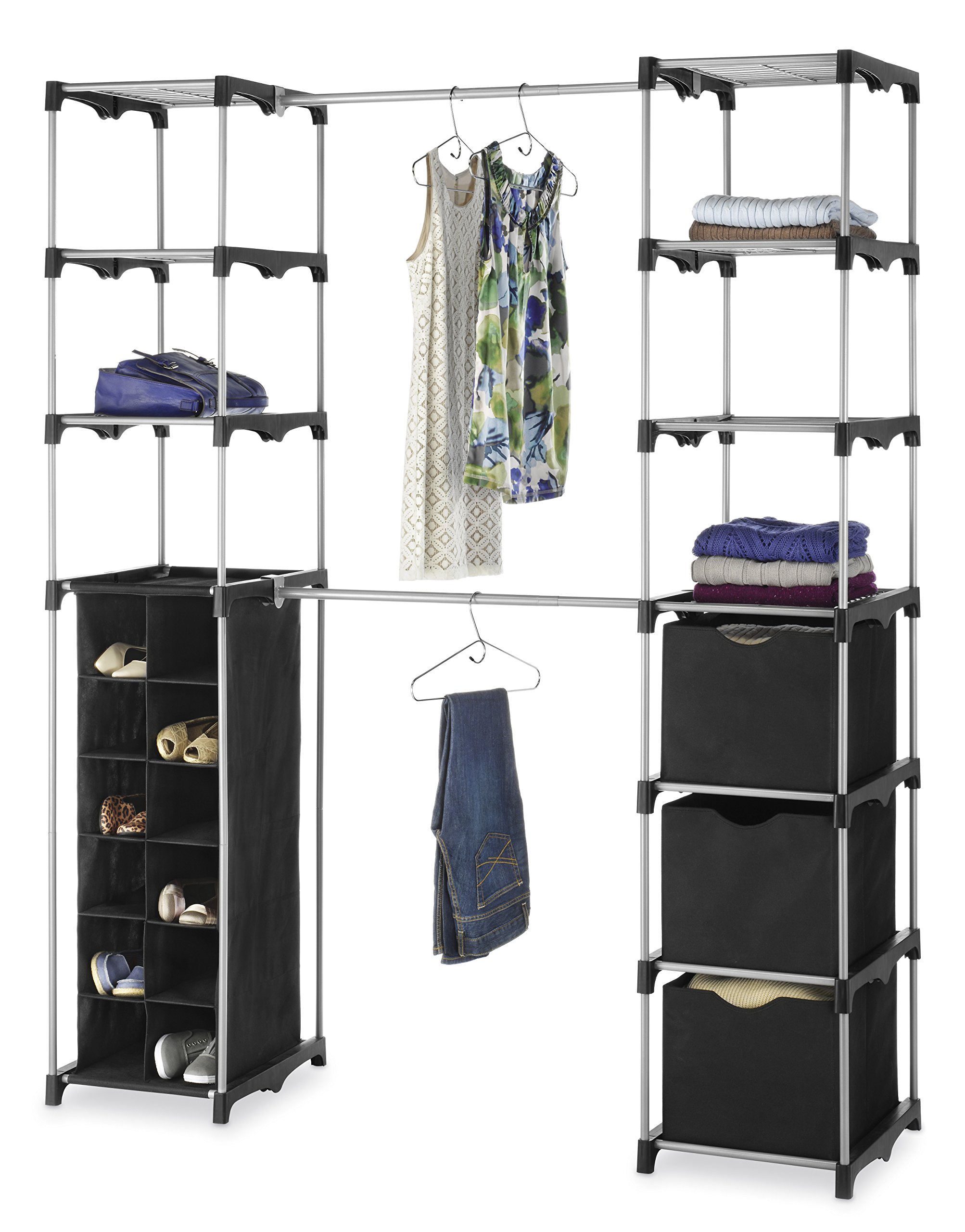 Whitmor Deluxe Double Rod Adjustable Closet Organizer System - Space Saving Wardrobe Storage Solution for Bedroom, Closet & Home Organization