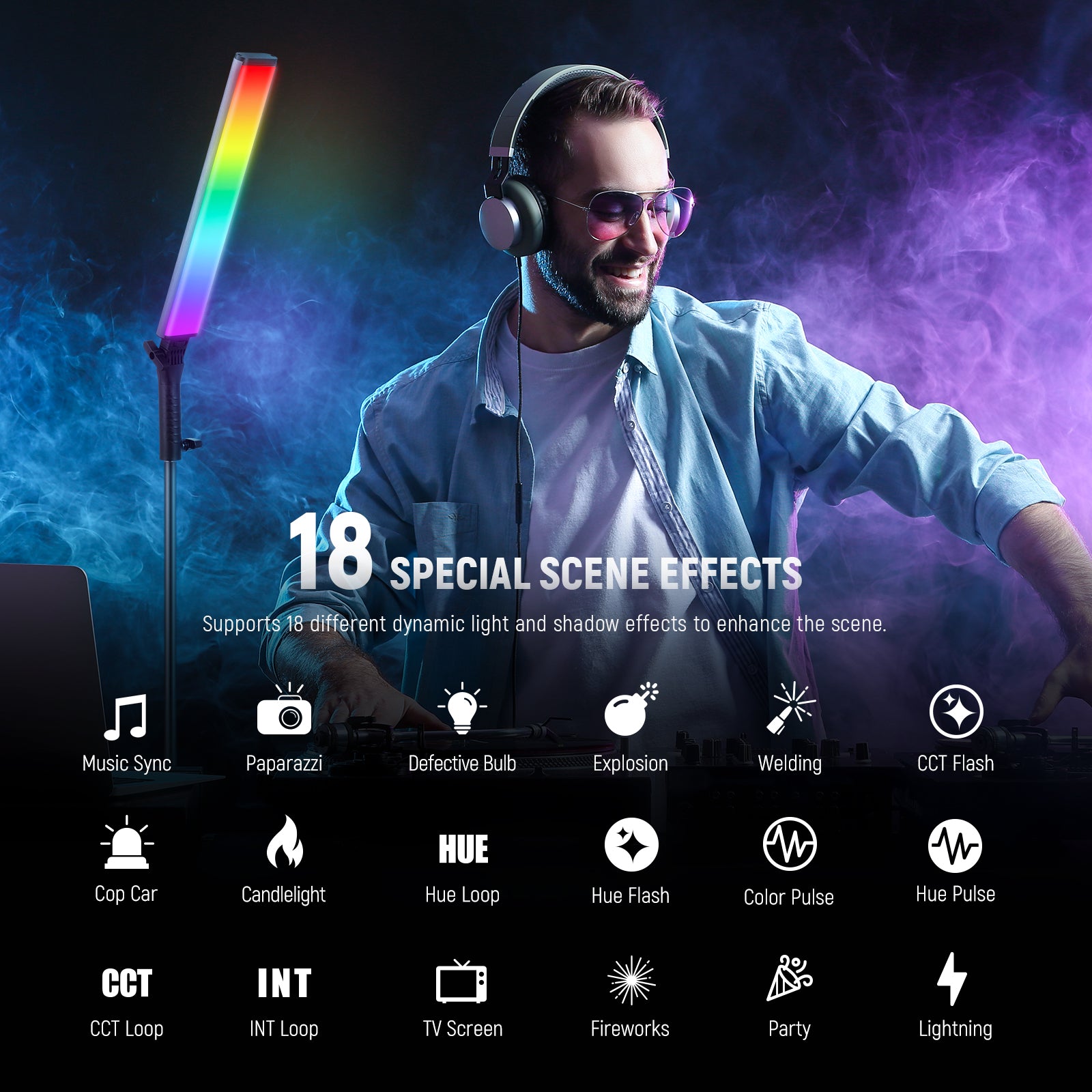 NEEWER BH30S RGB LED Tube Light Wand - Dimmable 360° Color Changing Photography Video Lighting for YouTube, TikTok, Studio & Live Streaming
