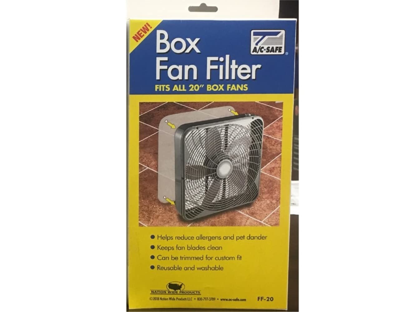 AC Safe 20x20 Inch Polyester Box Fan Filter with 4 Clips - Replacement Air Filter for Home, Office & HVAC Systems - Improves Indoor Air Quality