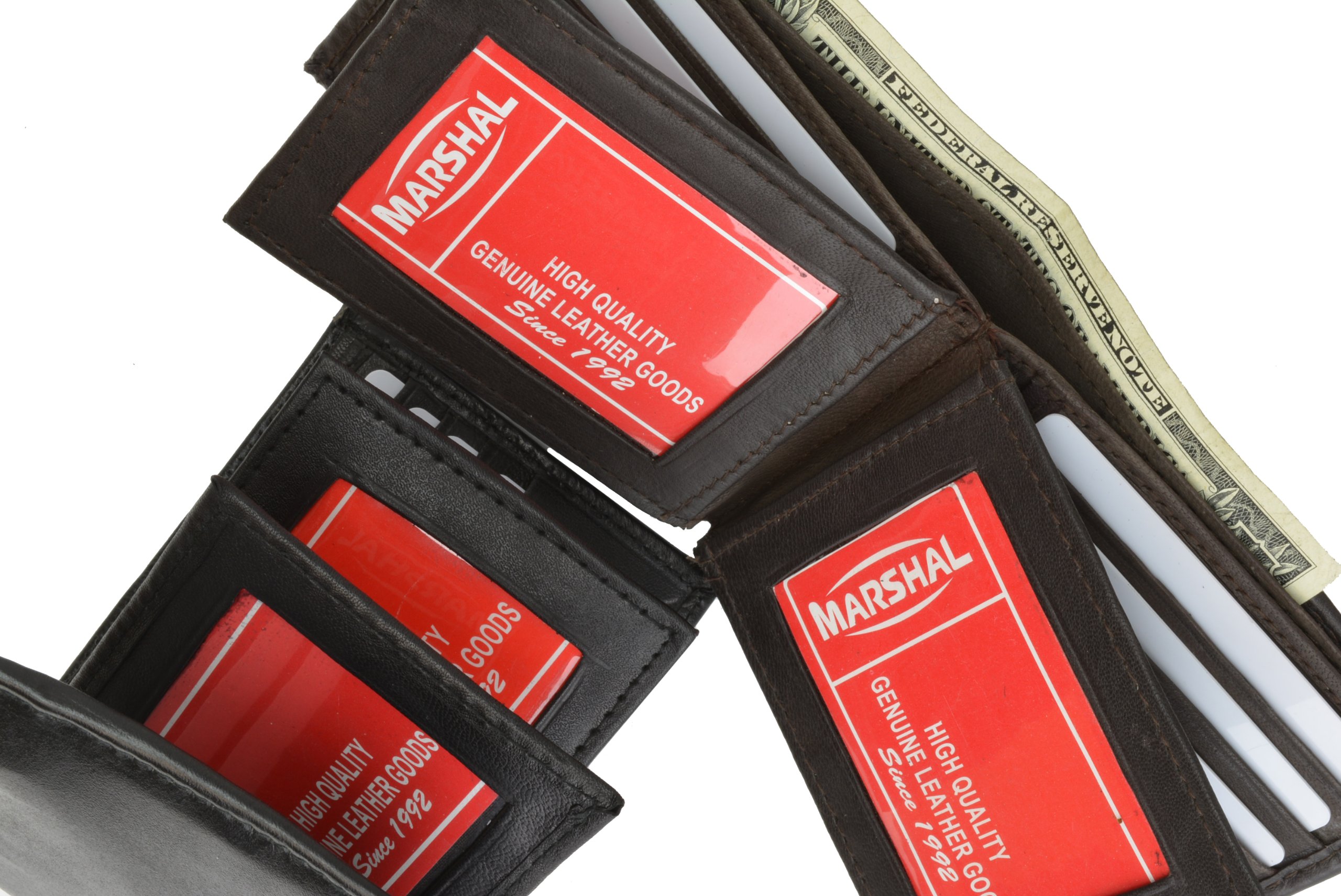 Premium Men's Genuine Leather Bifold Wallet with Triple Card Windows - Classic Brown for Everyday Use & Business Occasions