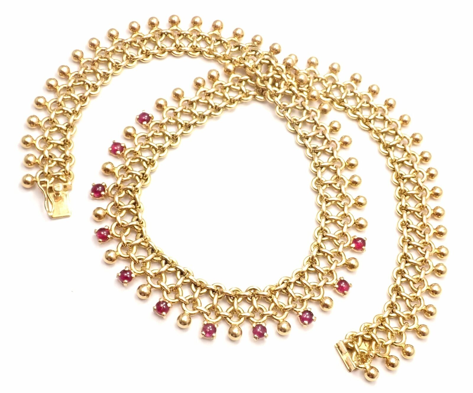 Vintage Authentic Tiffany & Co 18k Yellow Gold Ruby Collar Necklace - Luxury Jewelry Gift for Women, Perfect for Weddings & Special Occasions