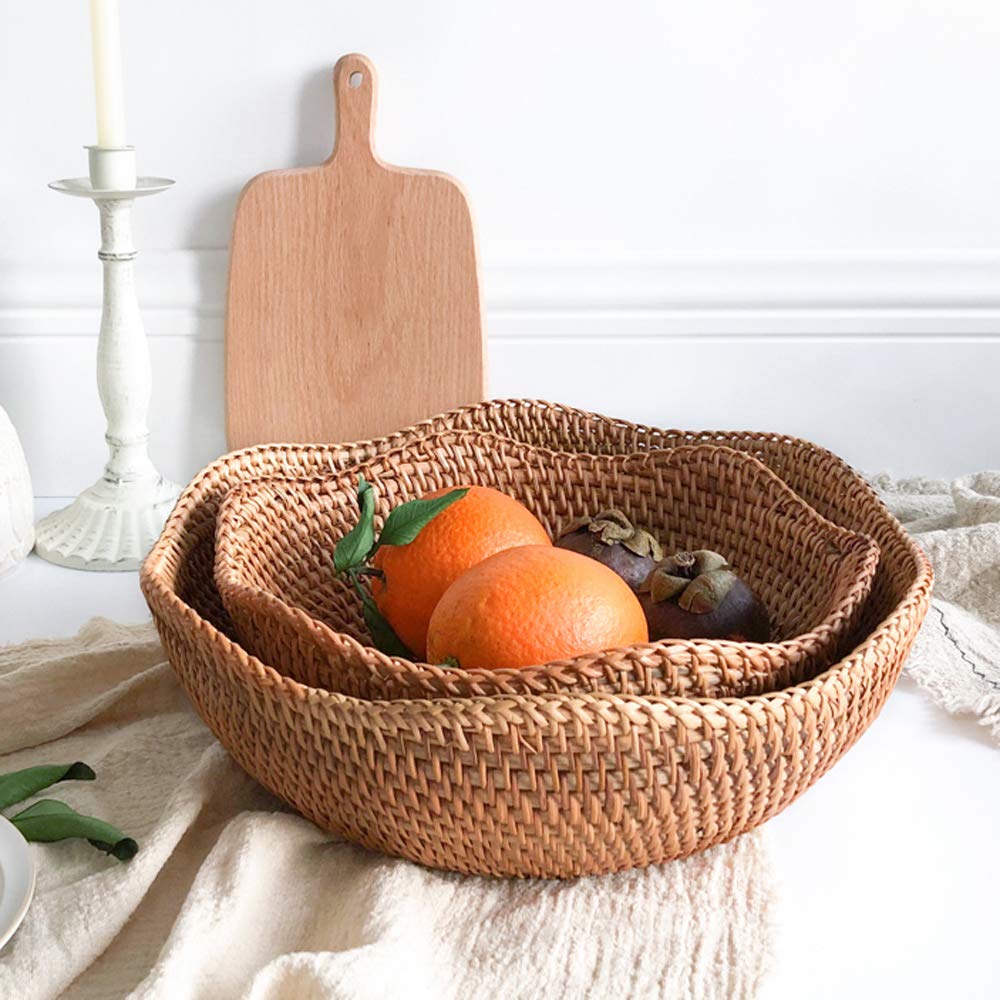 Handmade Rattan Fruit Basket - 11.8 Inch Large Pistachio Nut Bowl for Kitchen & Dining Room | Natural Woven Storage for Fruits, Bread, Snacks | Eco-Friendly Home Decor