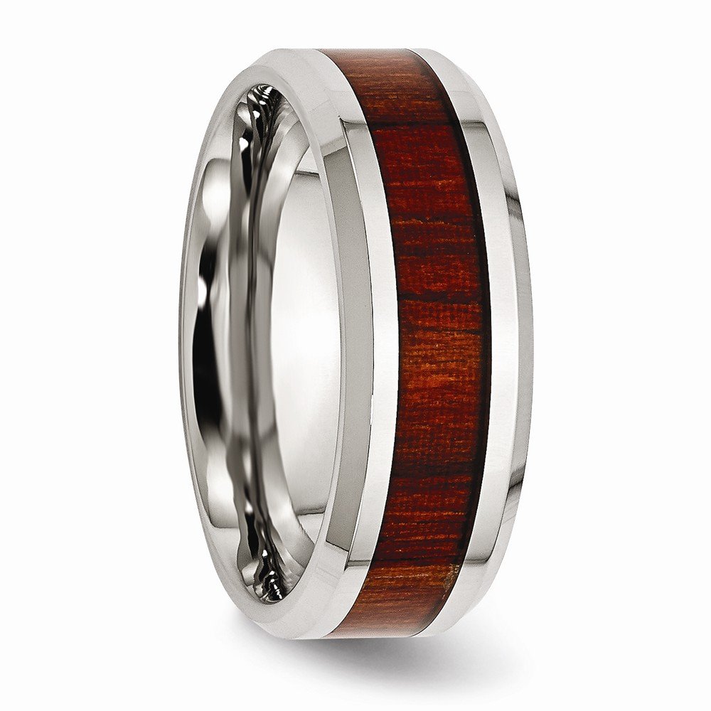 Diamond2Deal 8mm Stainless Steel Ring with Polished Red Wood Inlay & Enamel Coating - Elegant Jewelry for Women, Perfect for Weddings, Anniversaries and Special Occasions