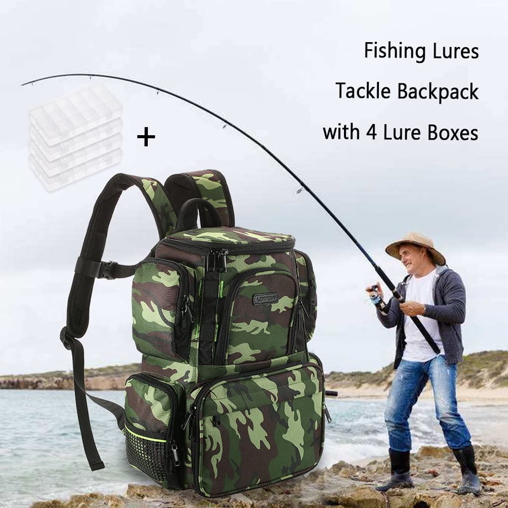 Lixada Waterproof Fishing Tackle Backpack - Large Multifunctional Utility Bag with 4 Storage Trays | Durable Fishing Gear Organizer for Freshwater & Saltwater Anglers
