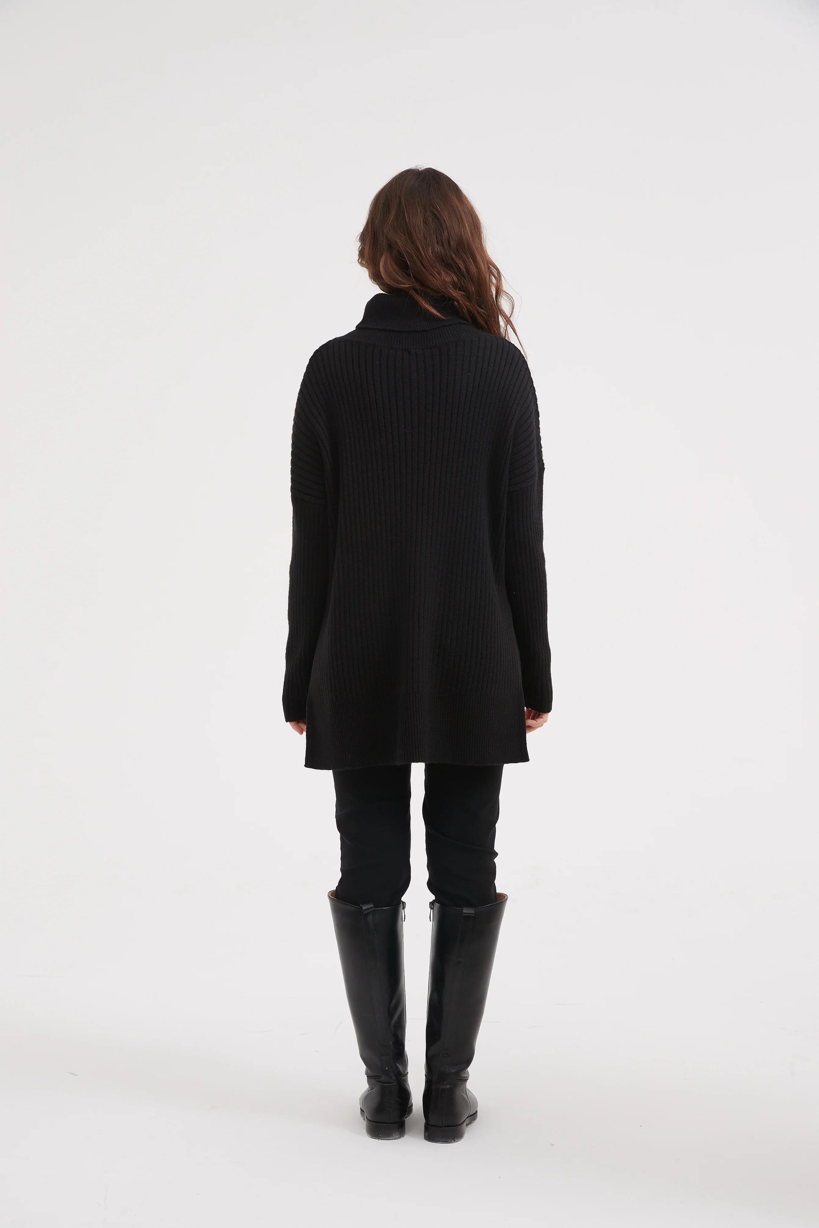 BOXY ROLL NECK KNIT SWEATER - BLACK WOMEN'S FASHION TOP for Casual Wear & Winter Outfits