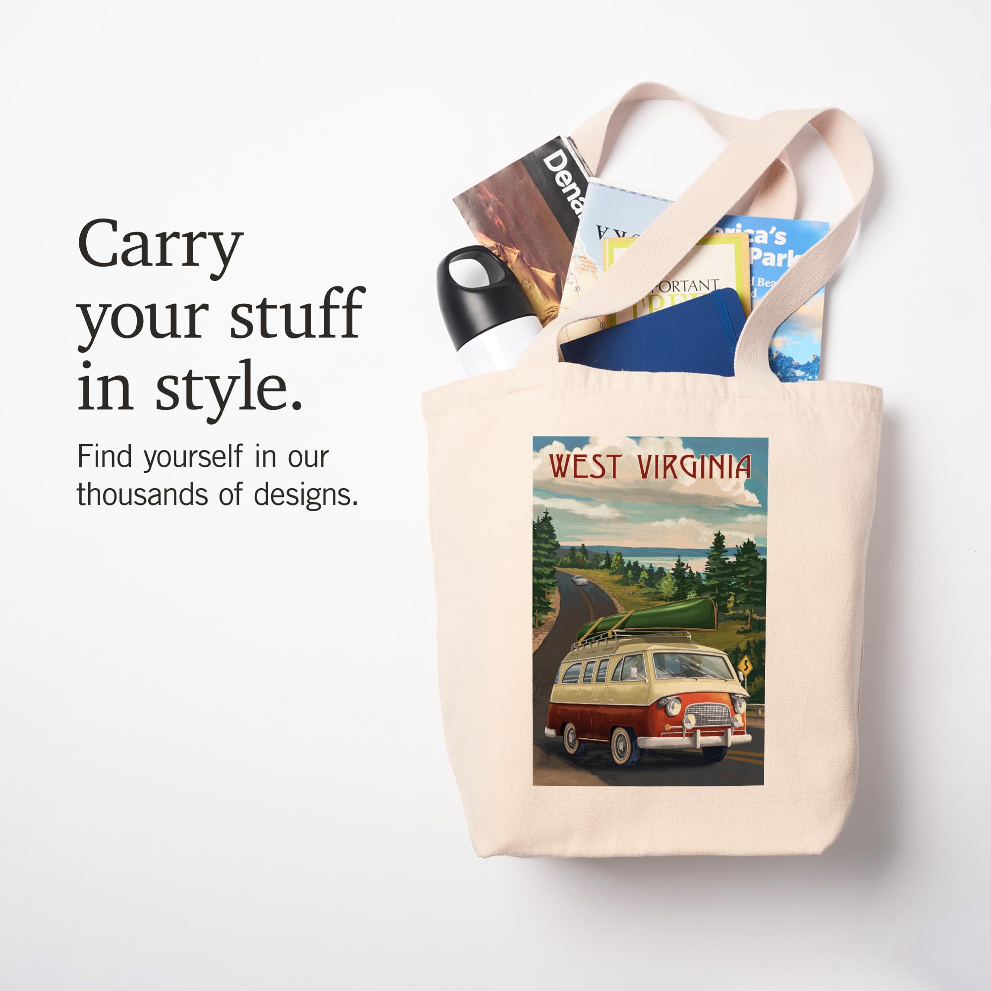 Lantern Press West Virginia Camper Van - 100% Cotton Canvas Reusable Tote Bag for Shopping, Beach & Travel | Eco-Friendly Grocery Bag