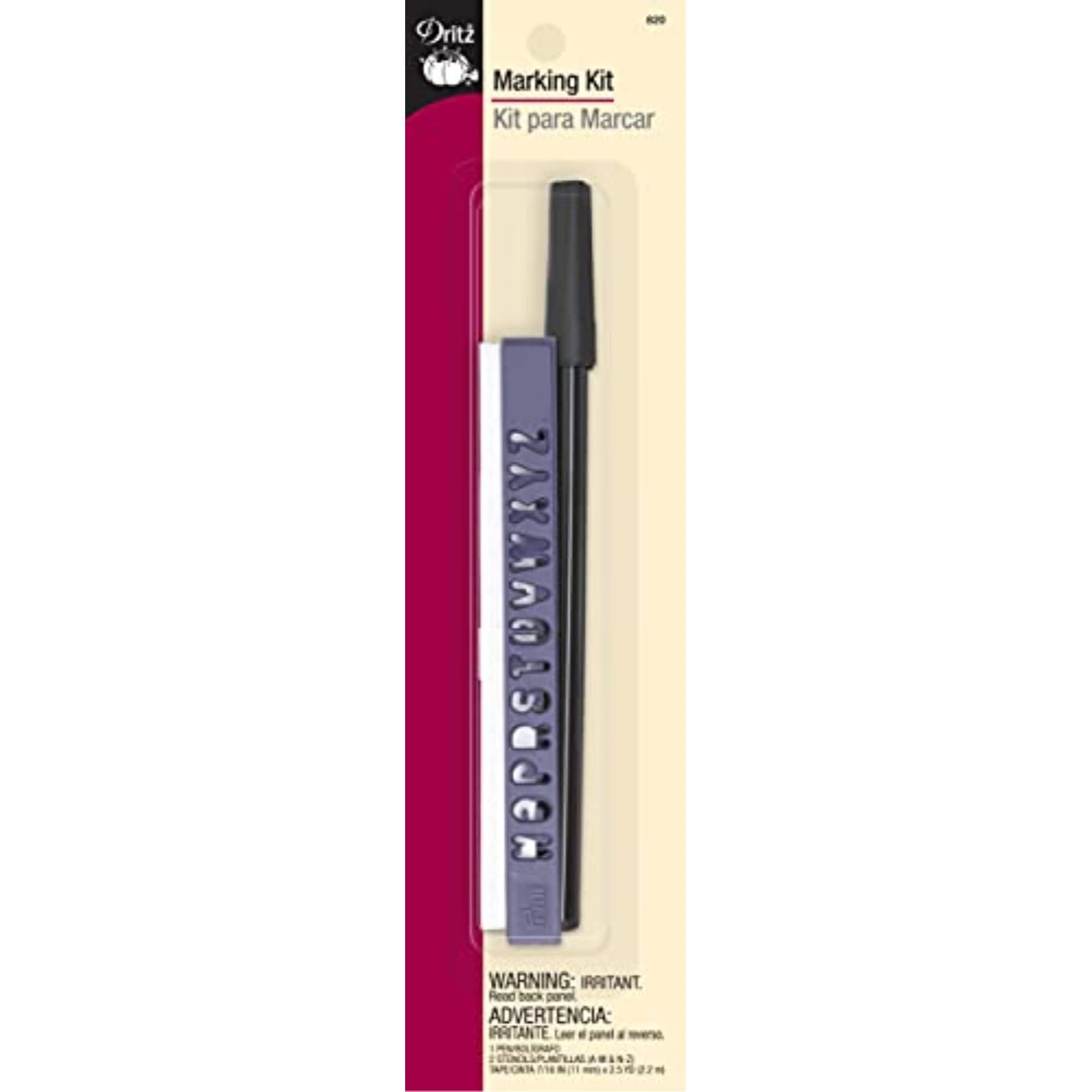 Dritz 820 Fabric Marking Kit with Iron-On Tape, Fabric Marker Pen & Letter Stencils - Perfect for Sewing, Quilting, Embroidery & DIY Craft Projects