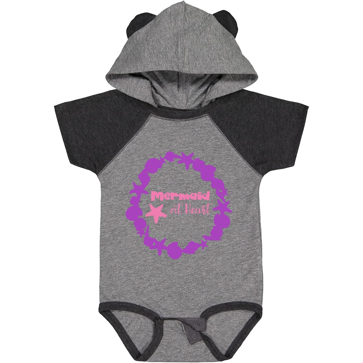 Inktastic Mermaid at Heart Baby Bodysuit - Cute Starfish & Seashells Design - Soft Cotton Infant Onesie for Beach Vacations, Pool Parties & Summer Outfits