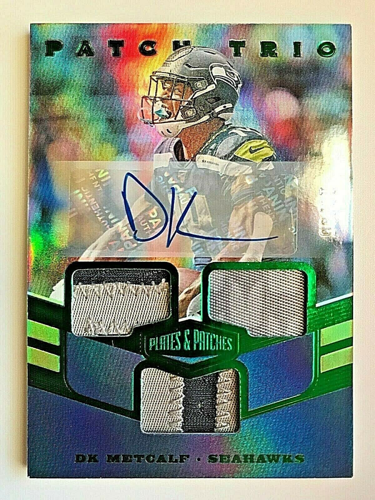 2019 Panini Plates & Patches Trio #DKM D.K. Metcalf Rookie Card Triple Patch Autograph /35 - NFL Football Collectible for Display & Investment