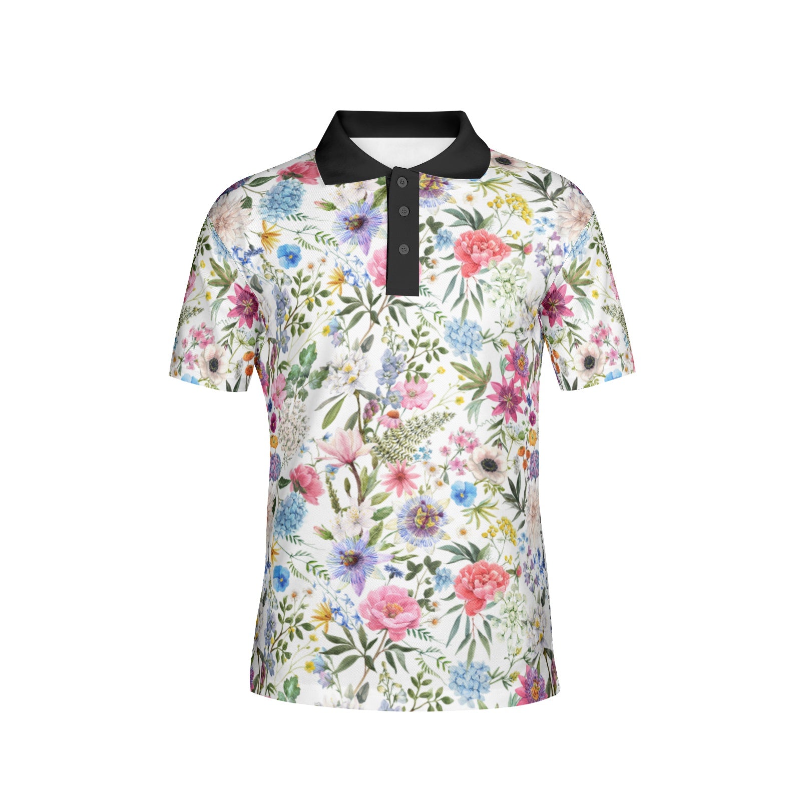Men's Floral Print Polo Shirt - Short Sleeve Collared Shirt for Casual Wear in Black or White | Perfect for Summer Outings, Office Casual Fridays & Golf Events