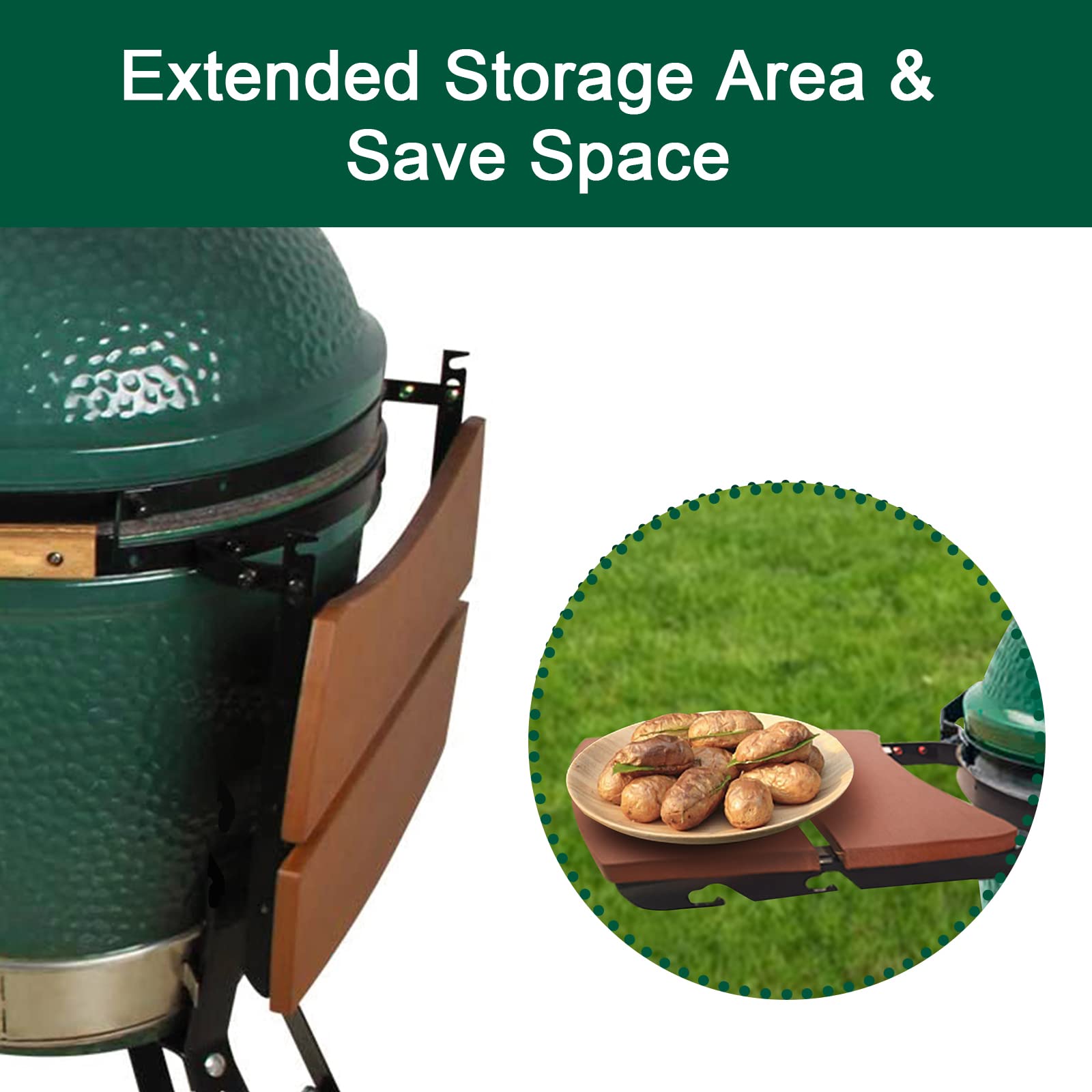 Big Green Egg Side Shelves - 2 Slat Composite Egg Mates for Medium BGE with Folding Shelves | Replacement Grill & Smoker Accessories | Perfect for Outdoor Cooking, Backyard BBQs and Patio Entertaining