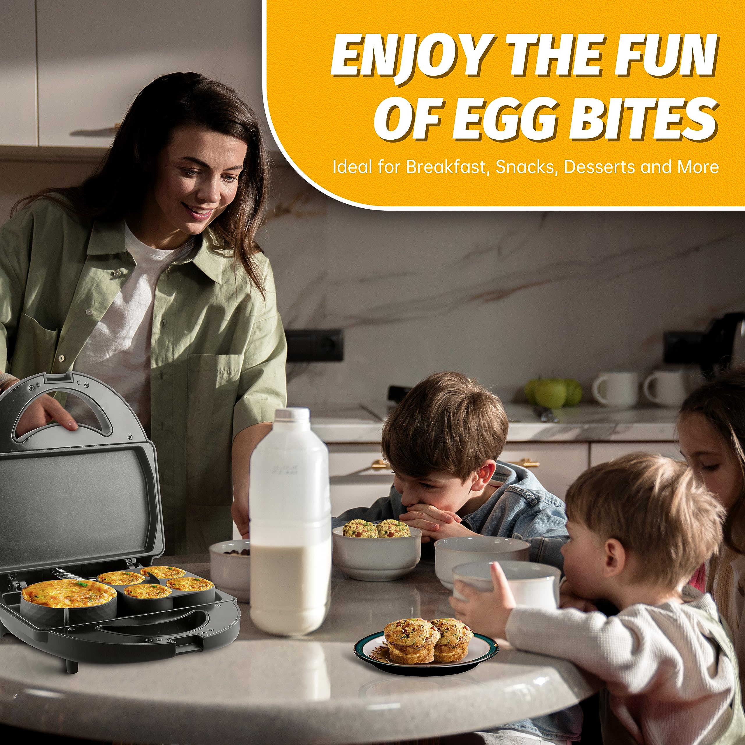 Sous Vide Egg Bite Maker with 4 Silicone Molds - Grilled Cheese & Mini Griddle for Breakfast Sandwiches, Snacks, Desserts - Makes 8 Mini & 2 Large Egg Bites - Perfect for Quick Breakfasts, Kids Lunches, and Party Appetizers