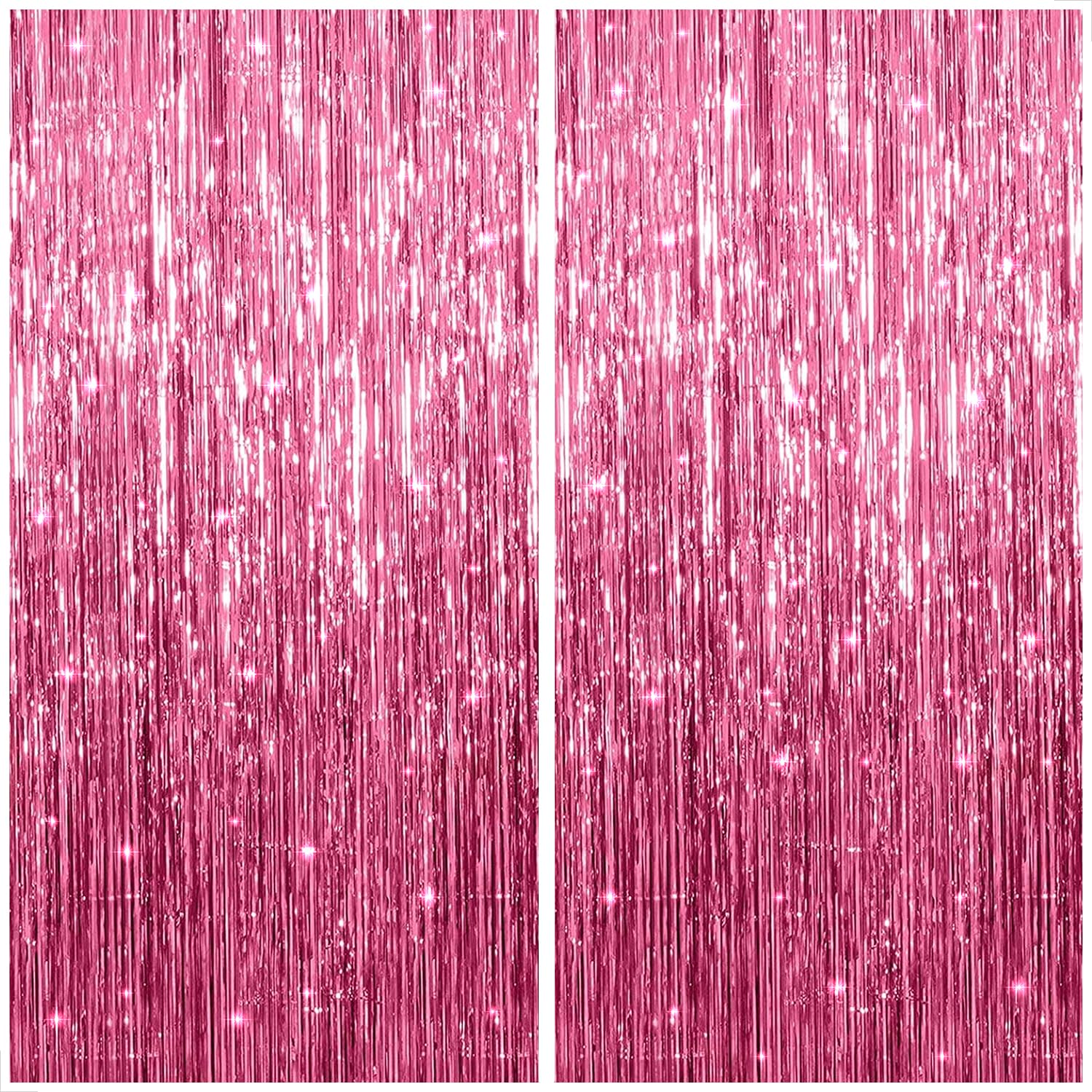KatchOn Pink Foil Fringe Backdrop - XtraLarge 8x3.2 Feet (Pack of 2) | Party Decorations for Birthday, Baby Shower & Galentines Day | Pink Streamers, Photo Booth Background & Event Decor