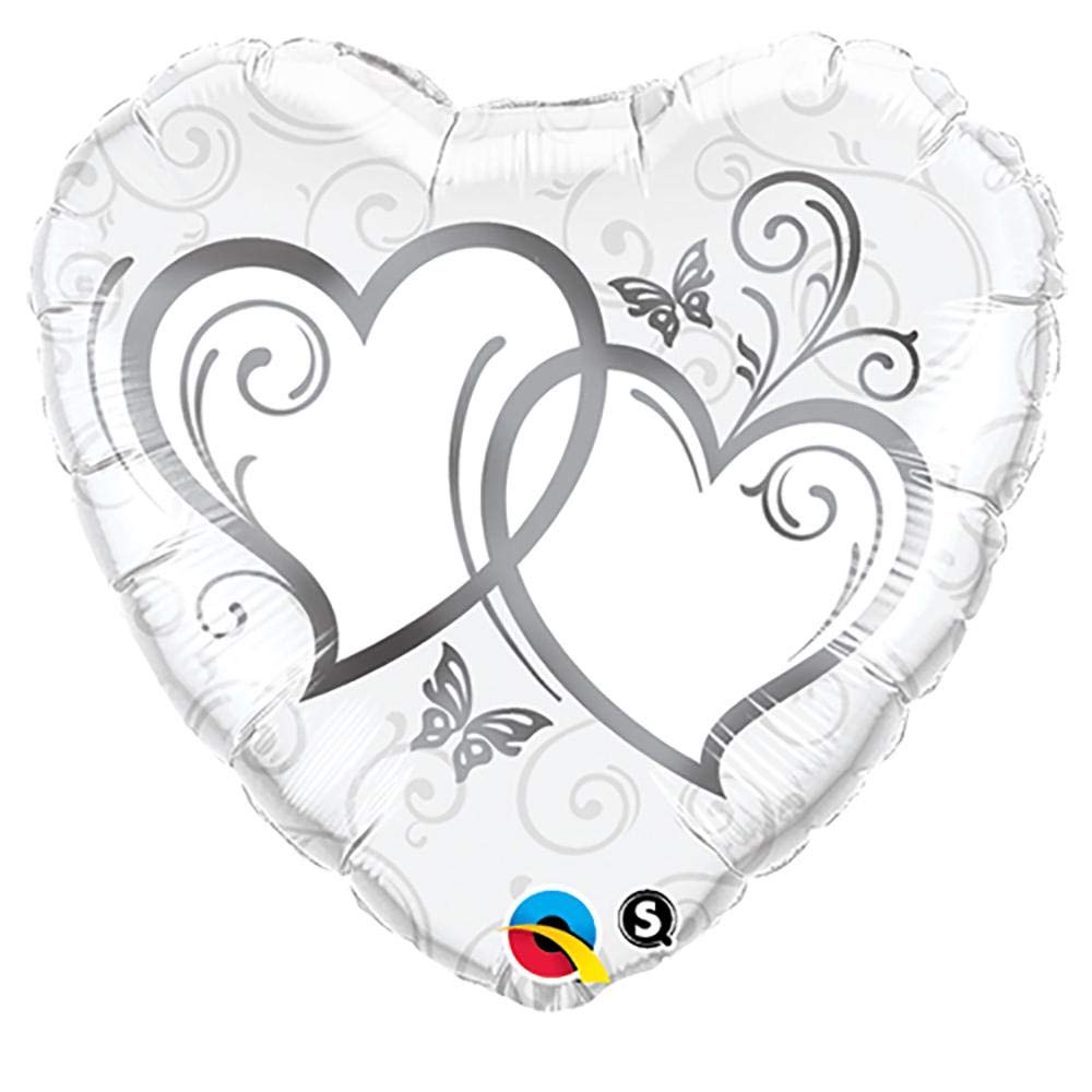 18″ Silver Entwined Heart Anniversary Balloons - Romantic Party Decor for Weddings, Anniversaries & Valentine's Day Celebrations