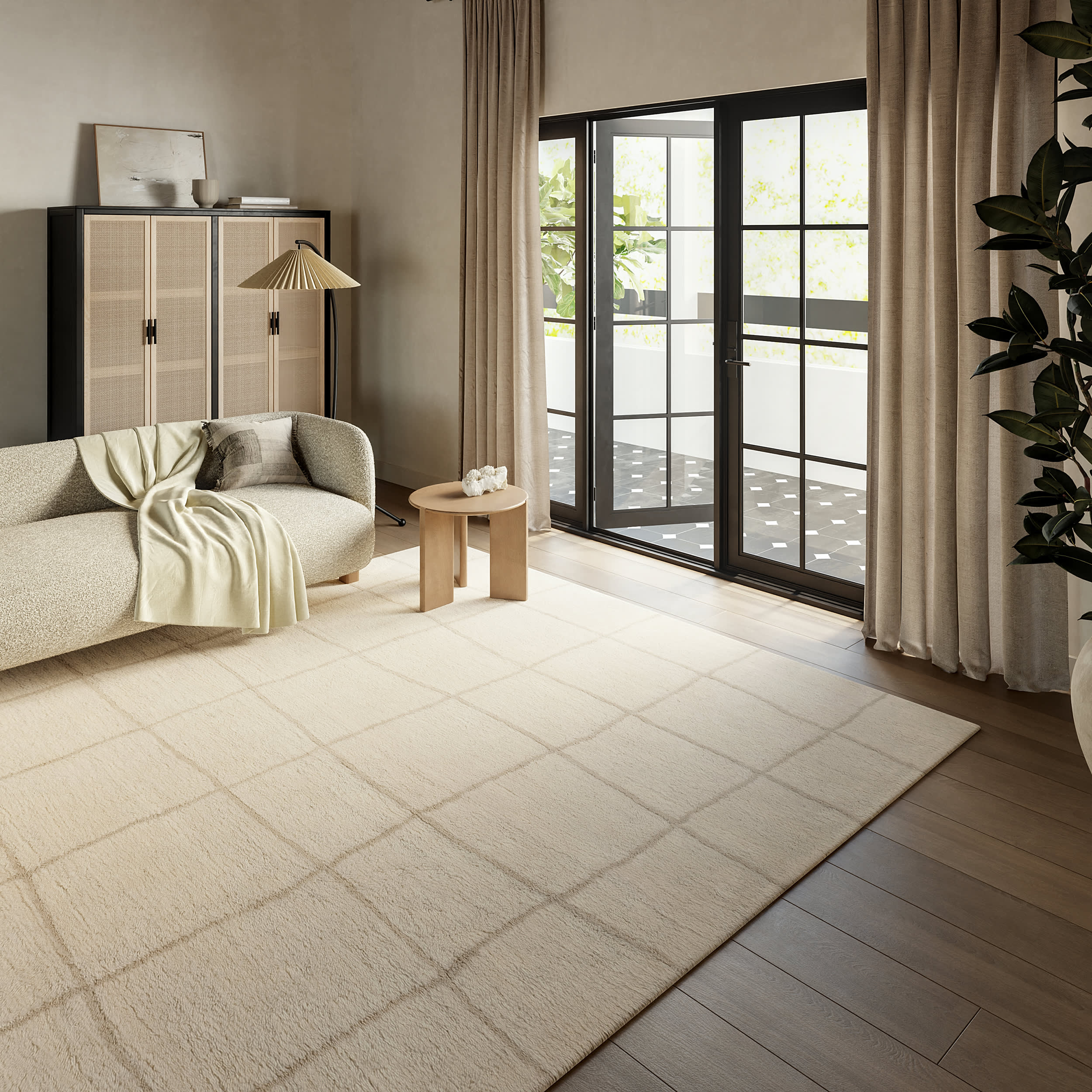 Premium Cove Checked Wool Rug - Soft Ivory Handwoven Area Rug for Living Room, Bedroom & Home Decor | Cozy & Stylish Floor Covering