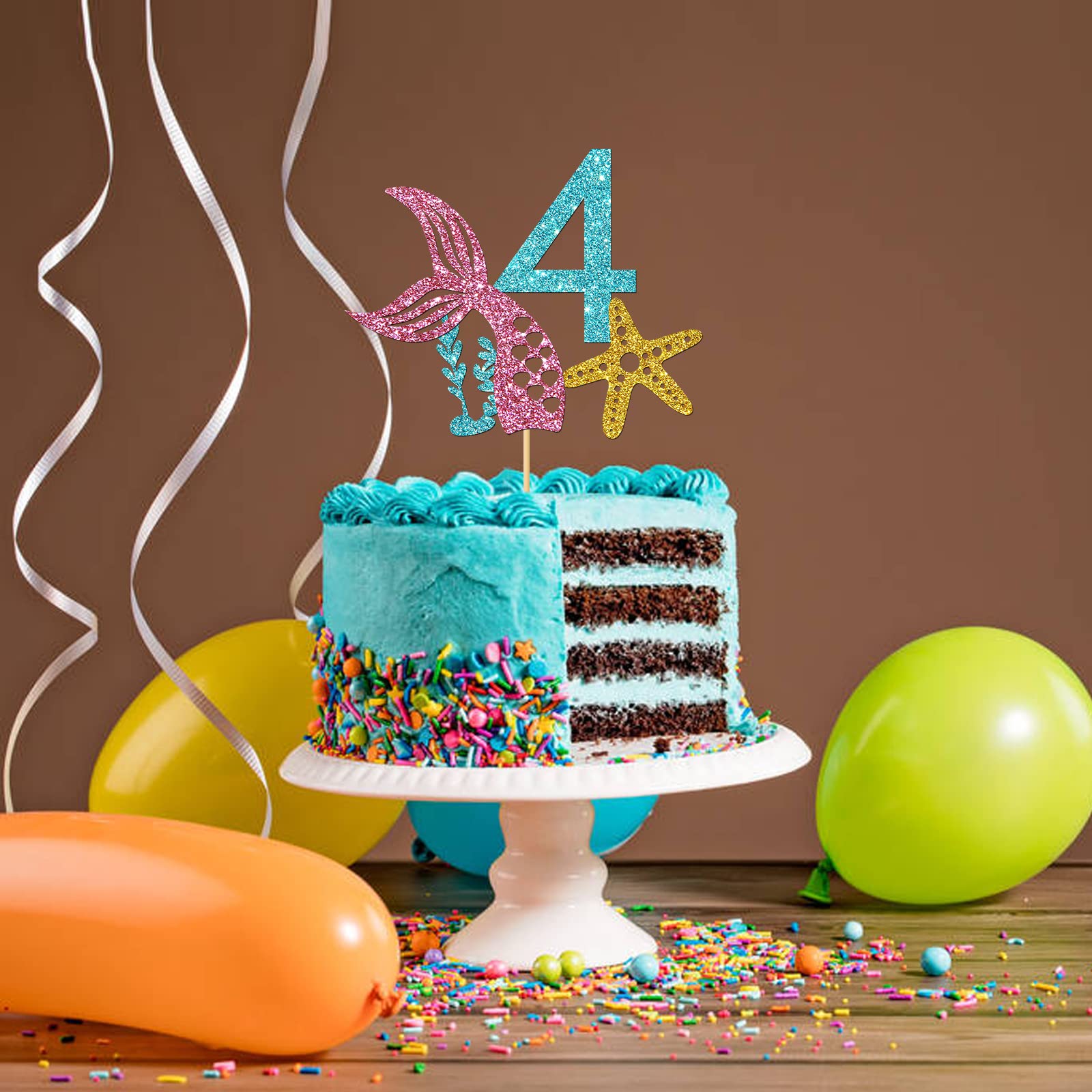 Mermaid & Octopus 4th Birthday Cake Topper - Under The Sea Party Decorations for Girls | Ocean Theme 4th Birthday Party Supplies | Perfect for Beach Themed Cakes & Underwater Decor