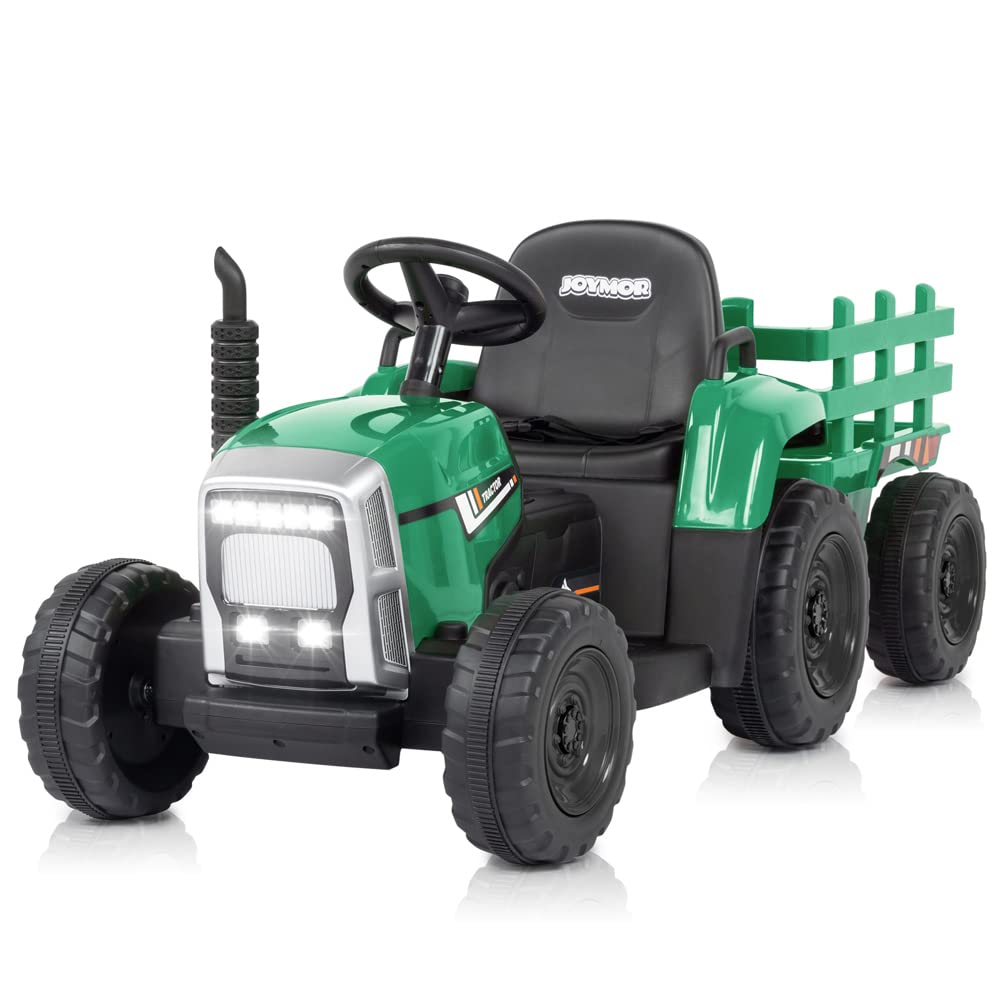 12V Kids Ride-On Tractor with 2.4G Remote Control - Electric Toy Tractor with Trailer, LED Lights & Music - Safe Toddler Vehicle with Seat Belt - Green Outdoor Play Toy for Boys & Girls - Perfect for Backyard, Farm & Garden Pretend Play
