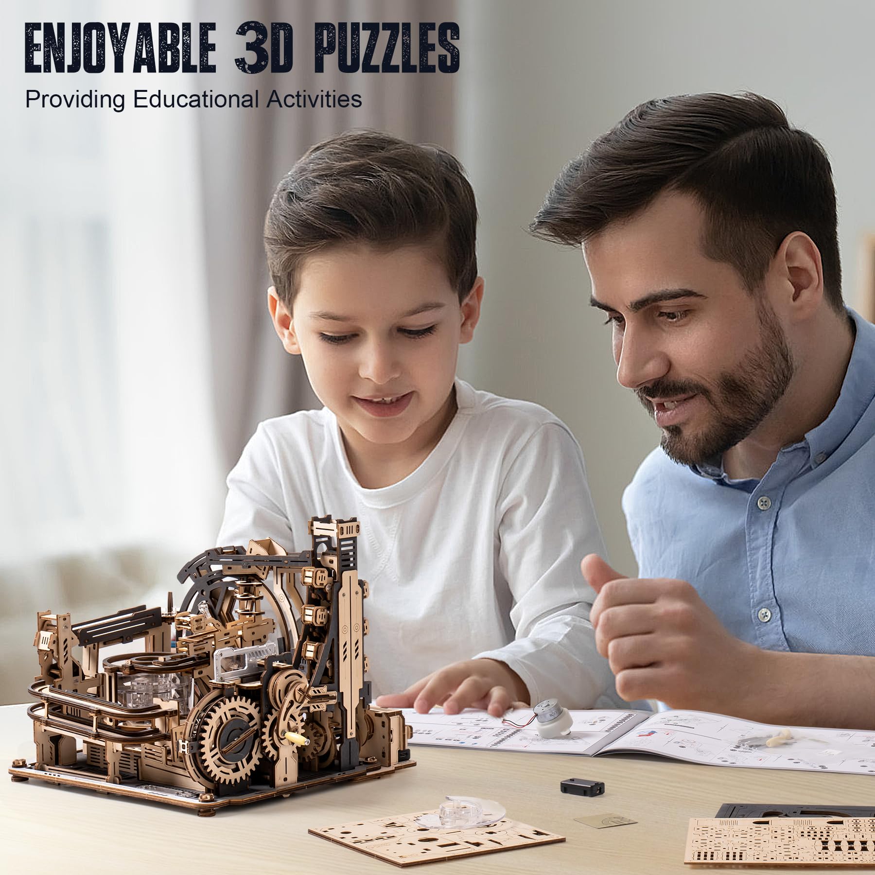 RoWood 3D Wooden Puzzle for Adults & Teens - Creative Marble Run Model Building Kit | Fun DIY Craft Project for Birthday Gifts & Home Decor