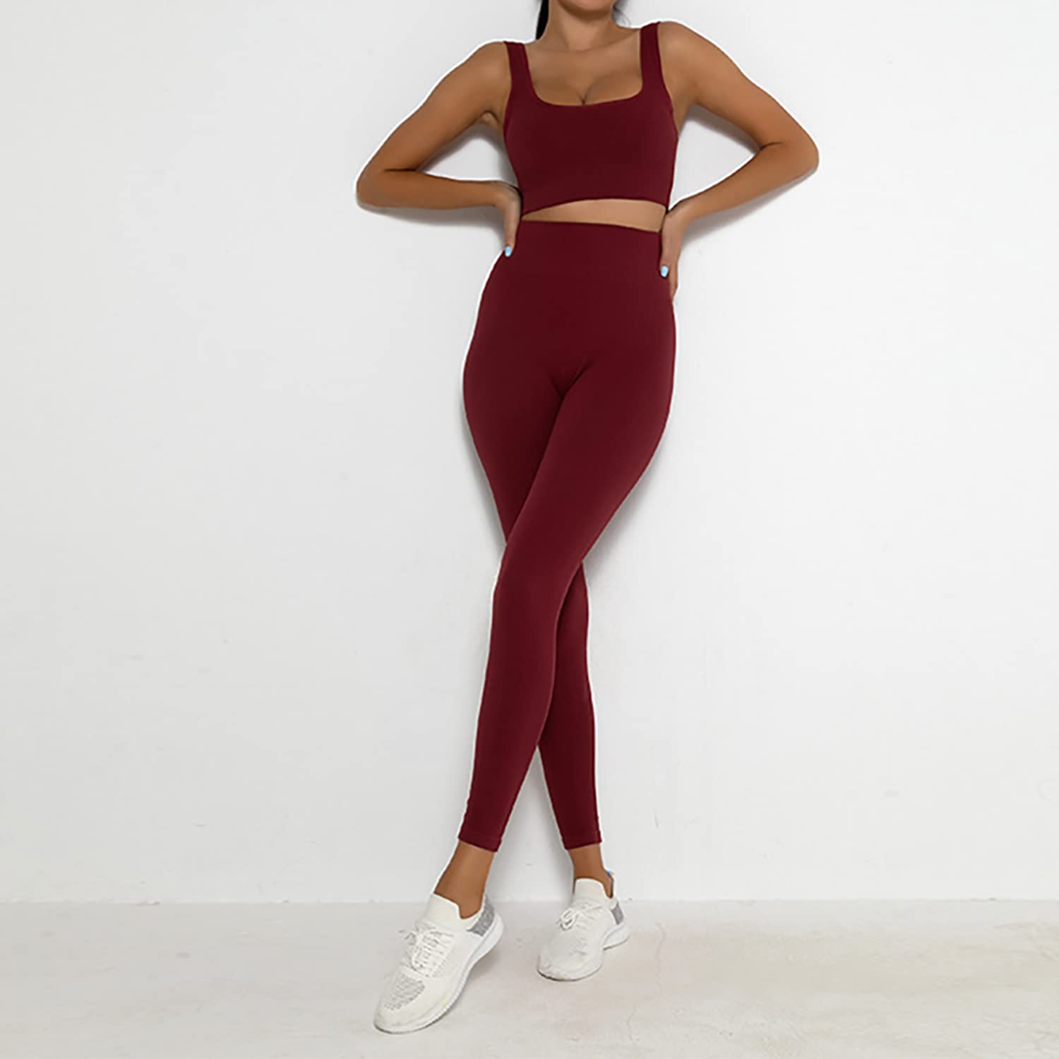 Women's 2-Piece Seamless Ribbed Workout Set - Crop Tank Top & High Waist Yoga Shorts | Gym, Running, Pilates & Lounge Wear