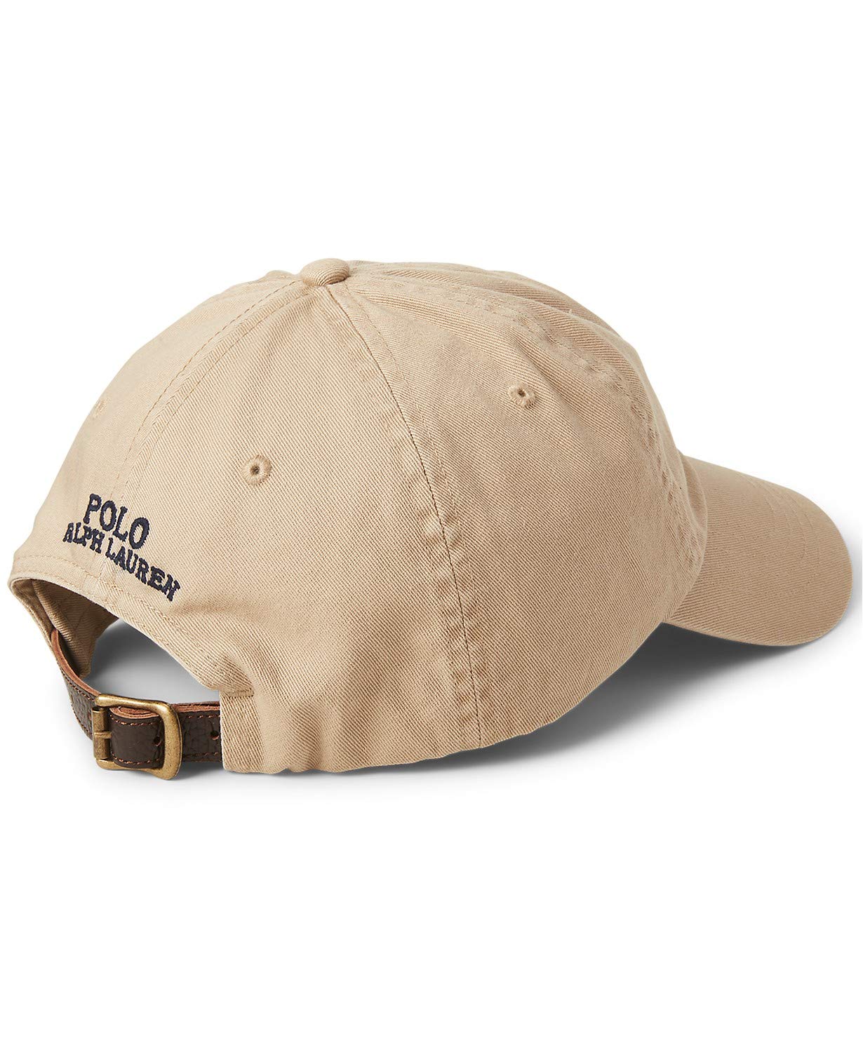 POLO RALPH LAUREN Men's Polo Bear Embroidered Chino Baseball Cap with Genuine Leather Strap - Khaki/Black Adjustable One Size - Casual Summer Hat for Golf, Beach & Outdoor Activities