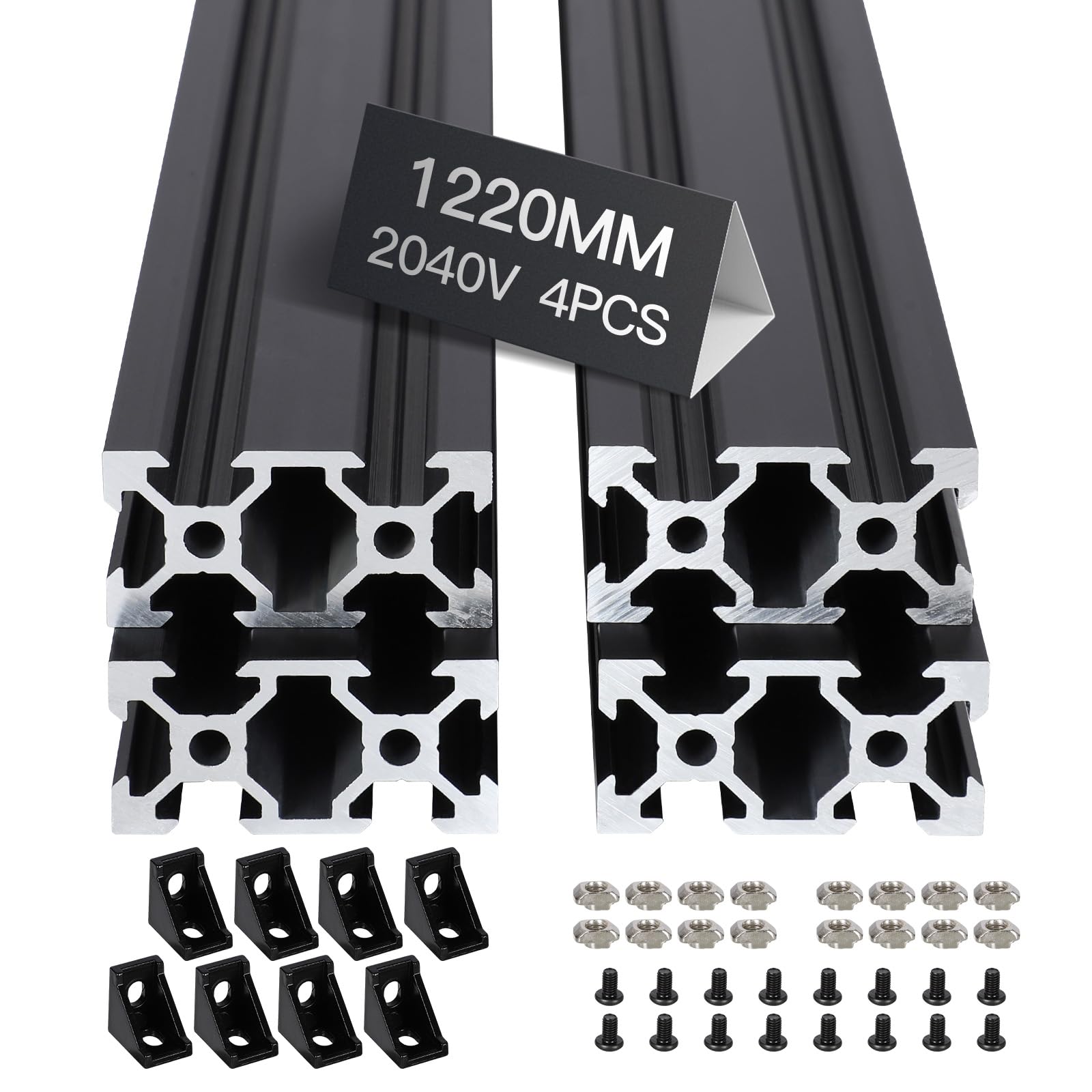 4Pcs 1220mm V-Slot 2040 Anodized Aluminum Extrusion Linear Rail - European Standard for 3D Printer Parts, CNC Machines & DIY Projects (Black) | Perfect for Building 3D Printers, CNC Routers & Industrial Automation Systems