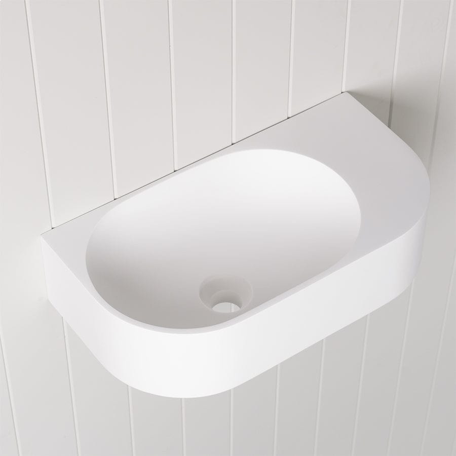 Wall-Mounted White Bathroom Sink Without Tap Hole - Modern Space-Saving Vanity Basin for Small Bathrooms & Powder Rooms