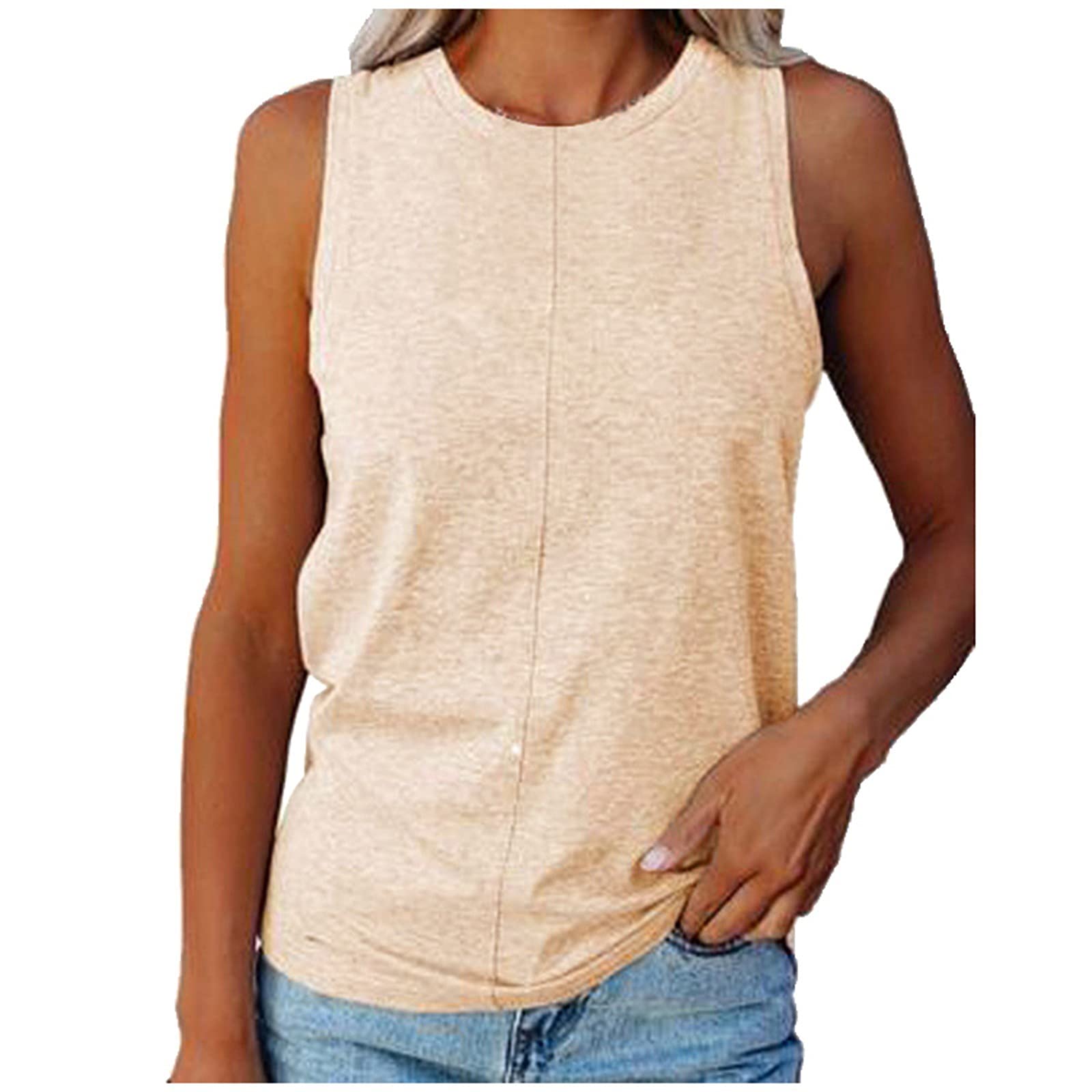 Women's Summer Casual Sleeveless Tank Tops - Breathable Loose Fit Crew Neck Solid Tee Shirts for Outdoor Activities, Beach Wear & Everyday Comfort