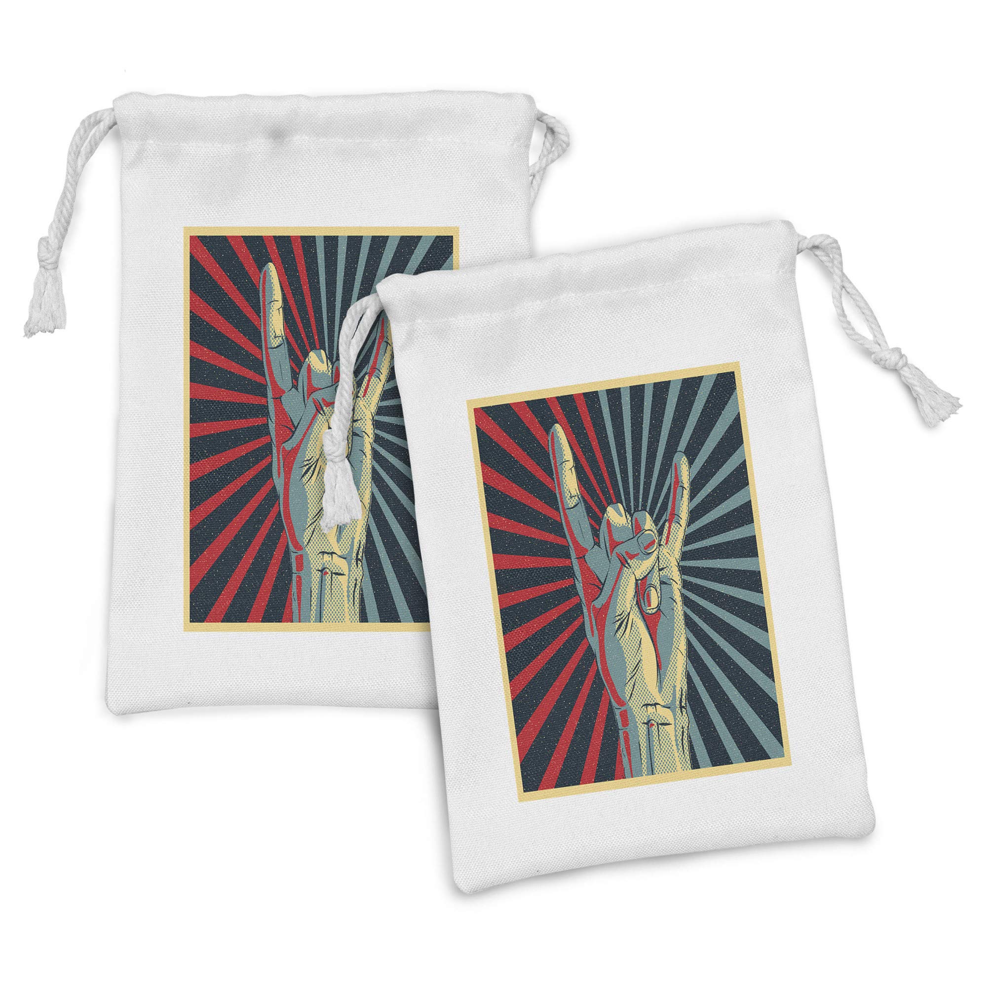 Ambesonne Music Fabric Pouch Set of 2 - Rocker Sign Drawstring Bags for Toiletries & Party Favors