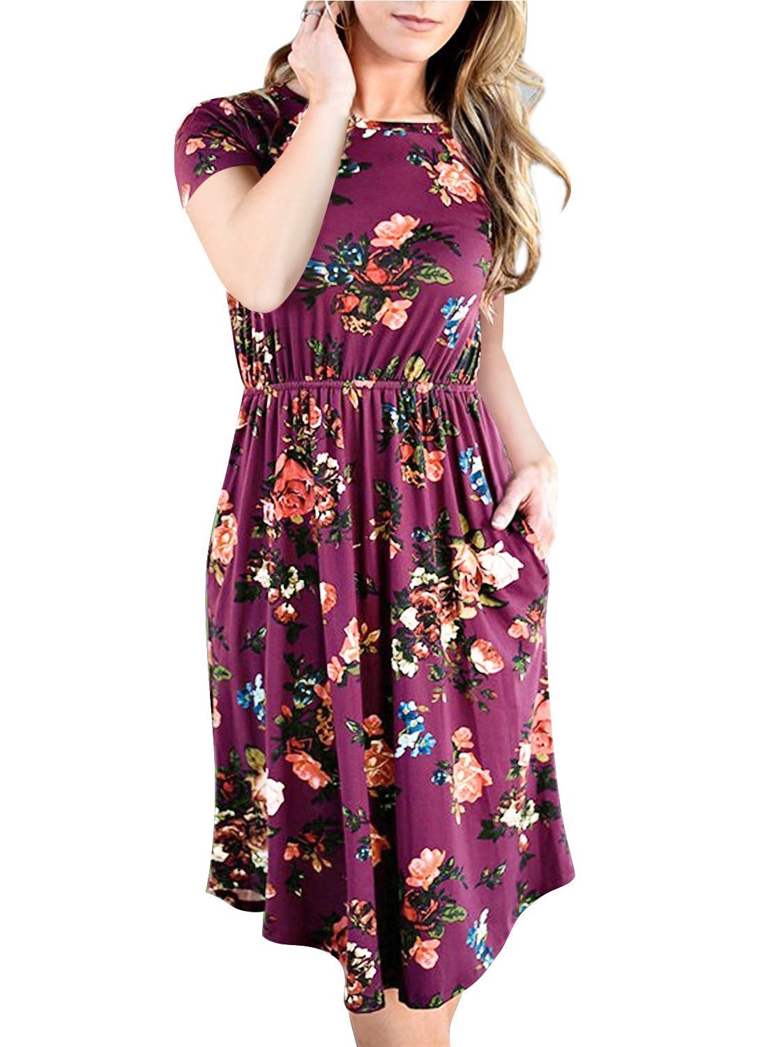 Floral Print Long Sleeve Swing Tunic Dress for Women - Loose Fit Pocket T-Shirt Dress for Casual Wear, Office & Date Night