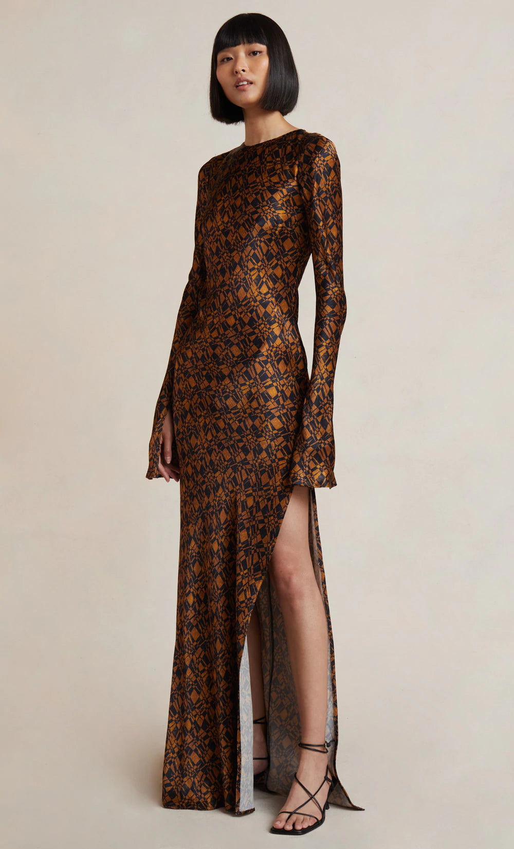 Checkmate Long Sleeve Maxi Dress for Women - Elegant Flowy Casual & Party Wear - Perfect for Weddings, Dates, and Special Occasions