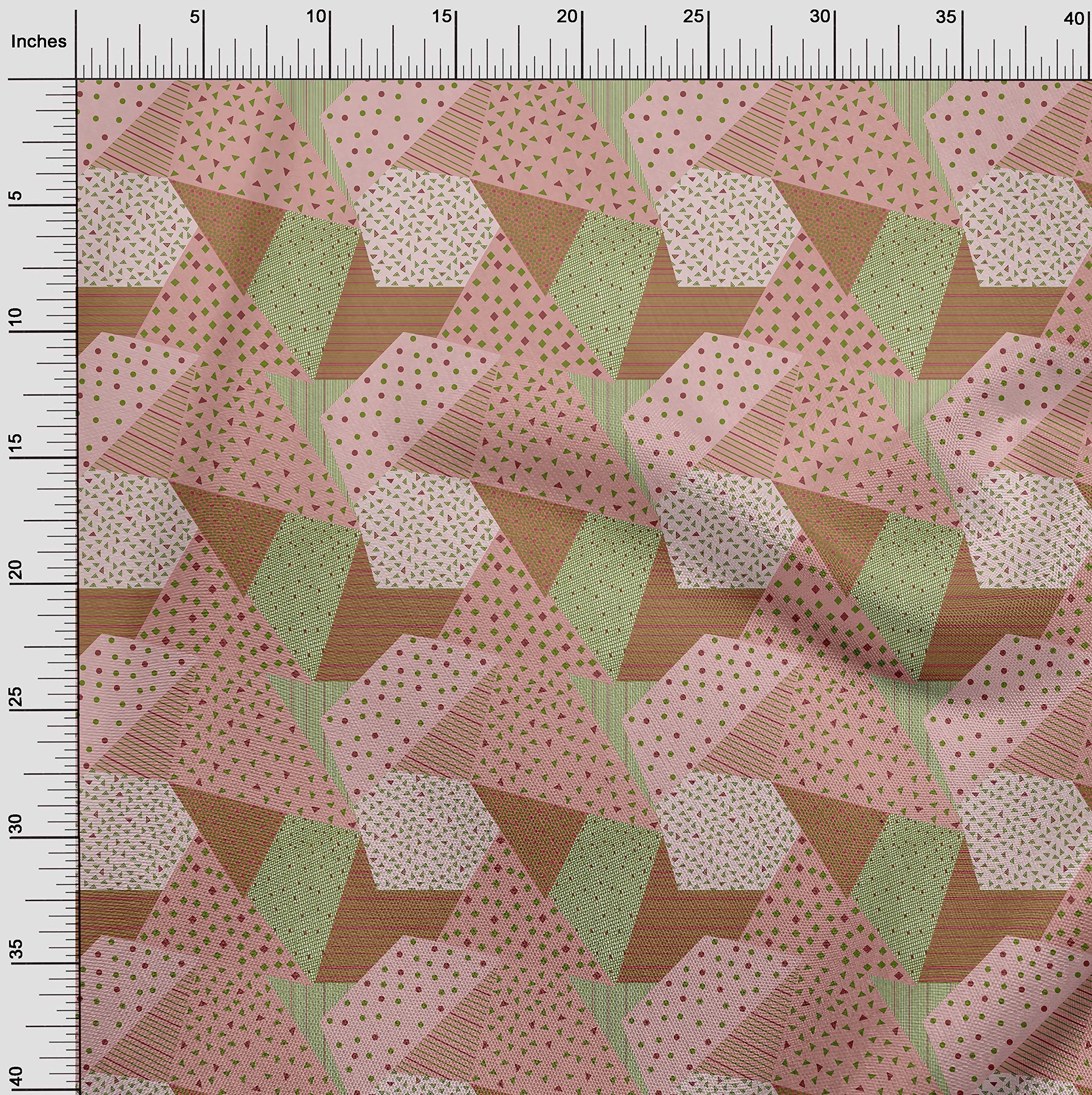 oneOone Georgette Viscose Pink Salmon Fabric - Triangle Geometric Print Dress Material - 42 Inch Wide Fabric by The Yard for DIY Dresses, Scarves & Home Decor