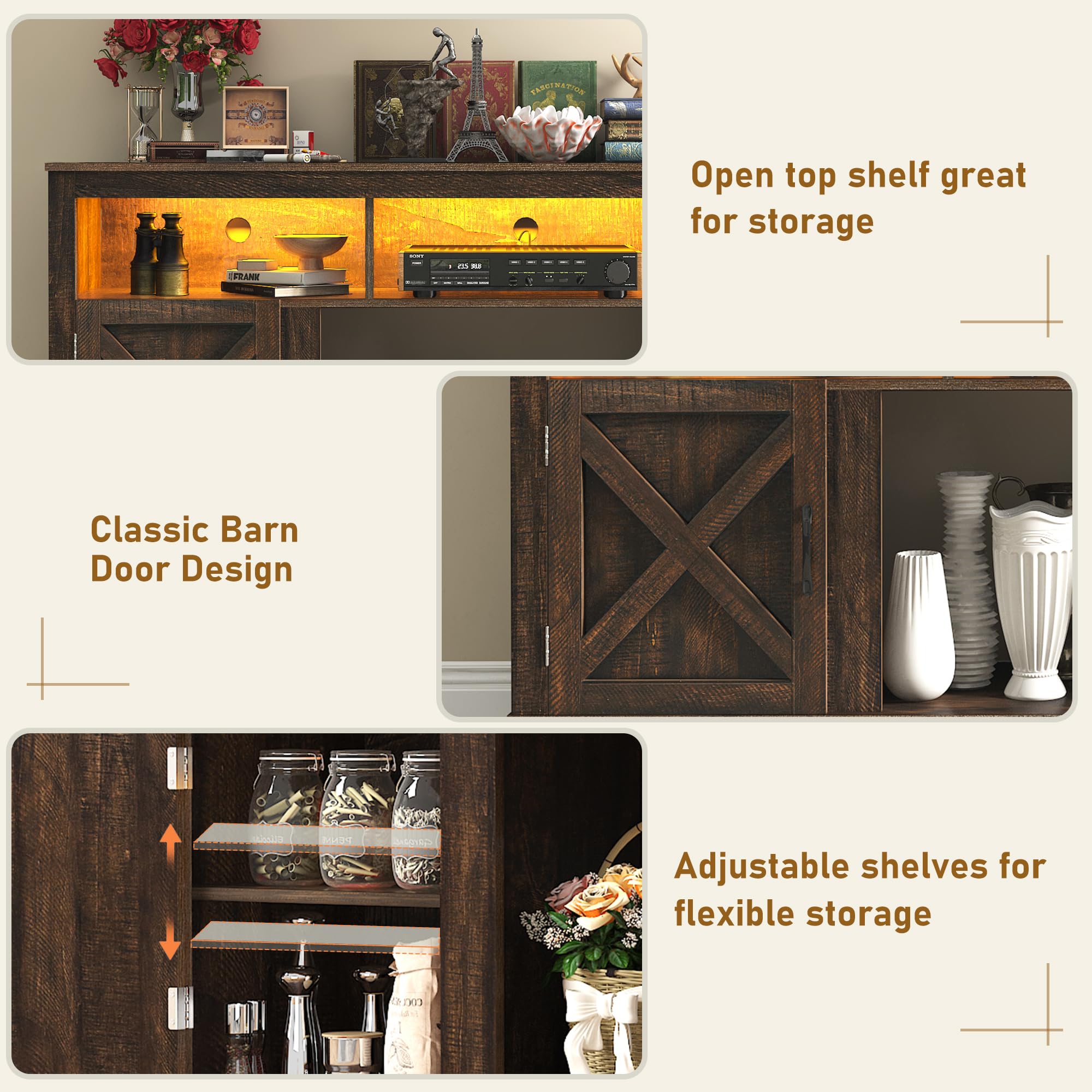 Farmhouse TV Stand for 70/75/80 Inch TVs - 32
