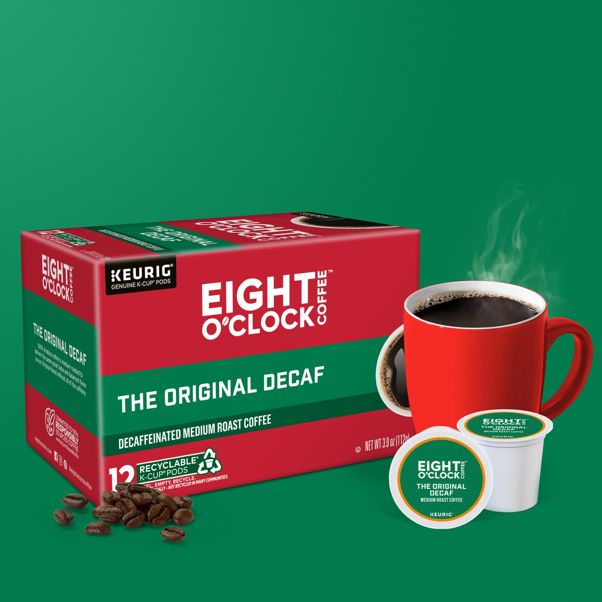 Eight O'Clock Coffee The Original Decaf K-Cup Pods - Medium Roast, 72 Count (6 Packs of 12) | Single-Serve Coffee for Keurig Brewers | Perfect for Home, Office & Morning Routine