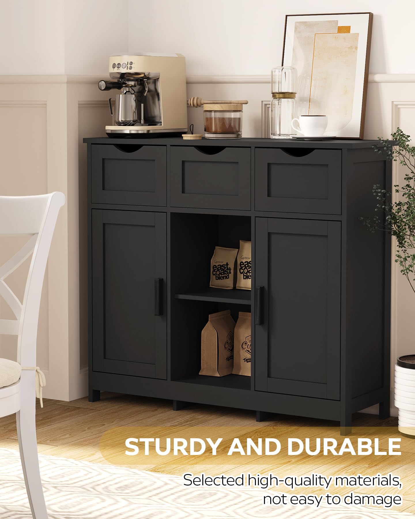 Wooden Storage Cabinet with Drawers and Shelves - Modern Floor Cabinet for Living Room, Bedroom, Bathroom - Home Decor Accent Furniture (Black) | Perfect for Organizing Clothes, Toys, and Household Items