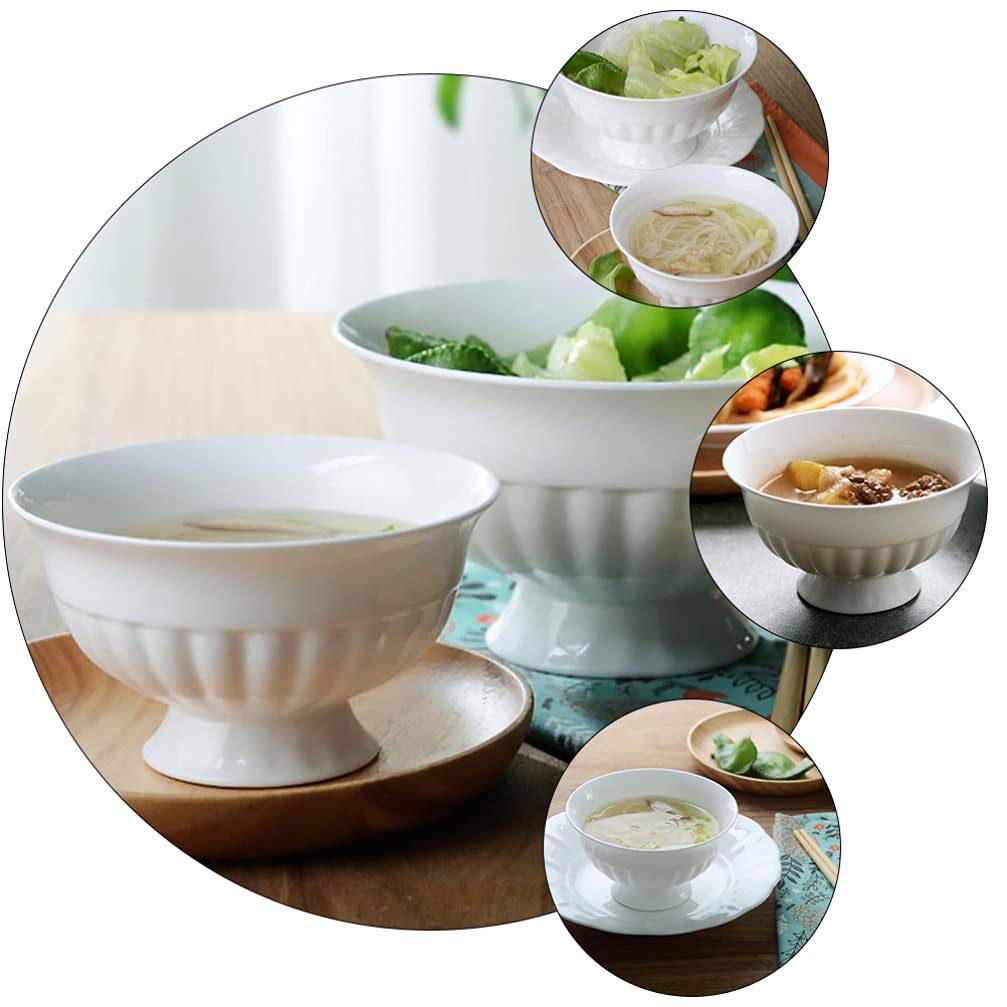 DOITOOL White Ceramic Pedestal Bowl - 8 Inch Round Footed Fruit Bowl for Kitchen Counter, Dessert Display Stand, Table Centerpiece Decor, Serving Tray - Perfect for Parties, Dining Room Decor & Fruit Display
