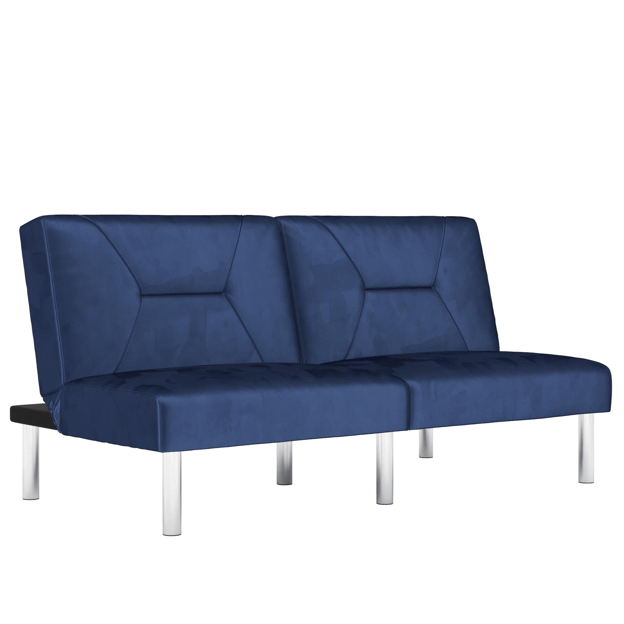 DHP Convertible Sofa Bed & Futon Couch - Blue Velvet Upholstery | Space-Saving Sleeper Sofa for Small Apartments, Guest Rooms & Dorm Living