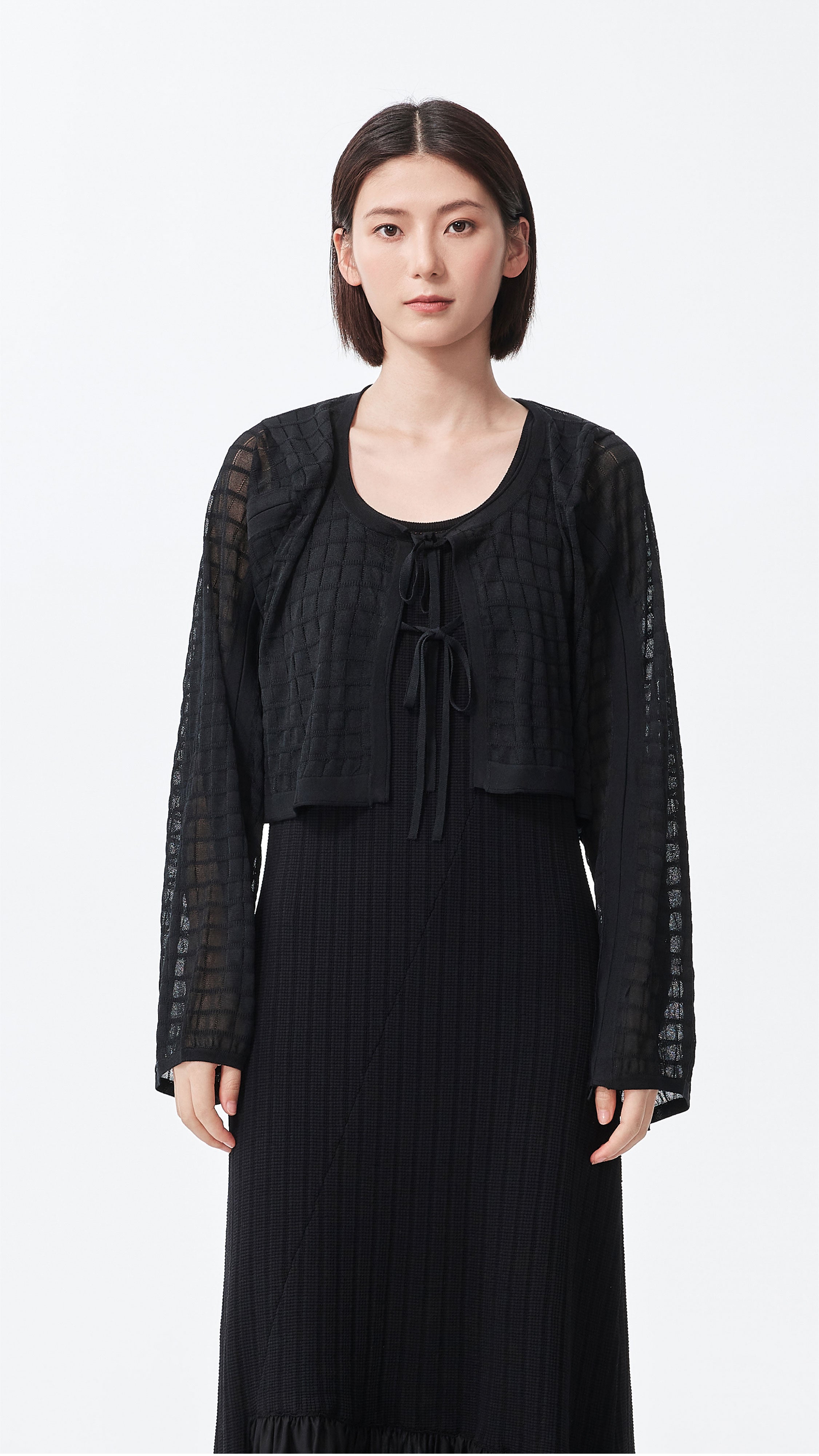 Sheer Checker Cardigan for Women - Stylish Open Front Long Sleeve Knit Sweater | Perfect for Office, Date Night & Fall Layering