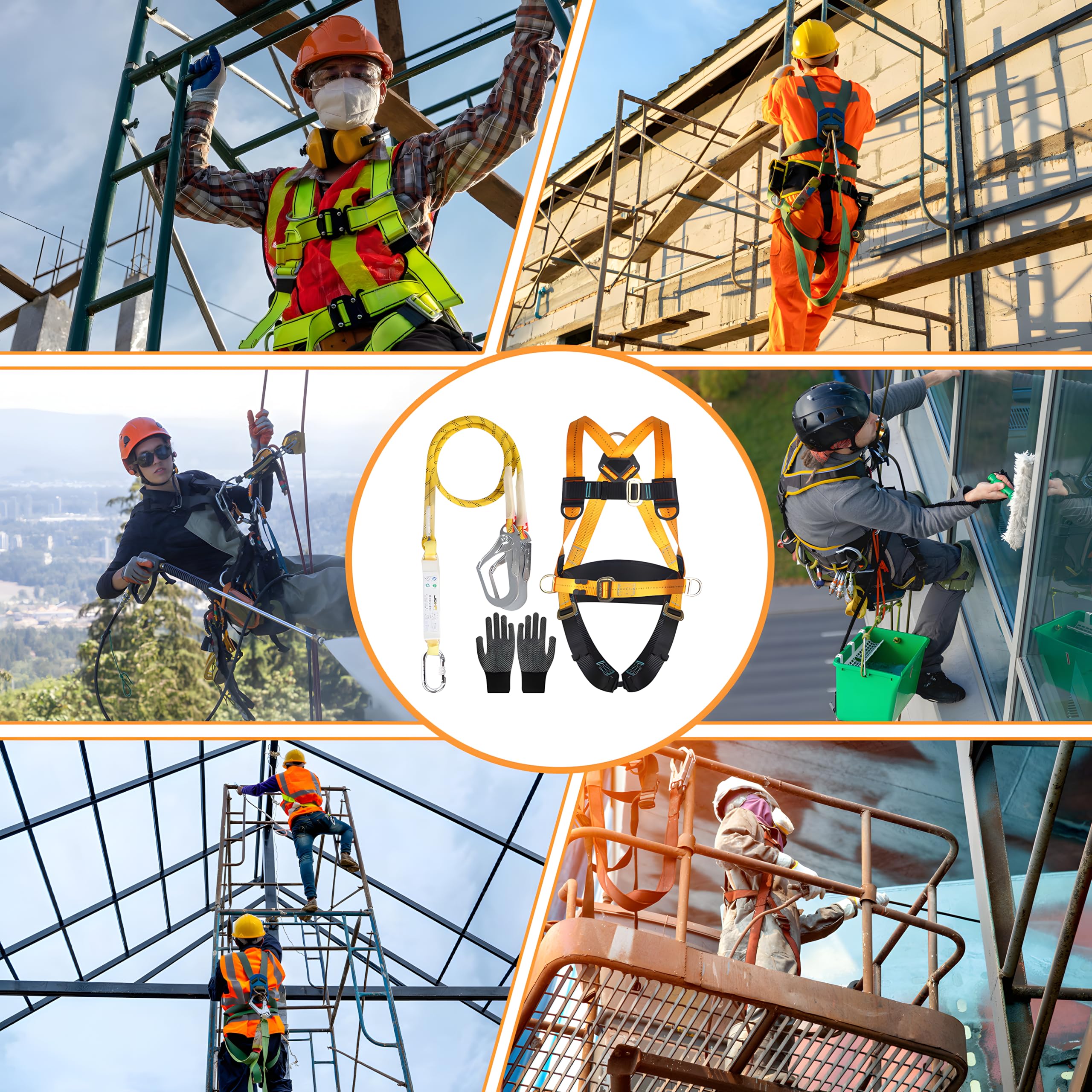 5-Point Fall Protection Harness with 2 Hooks - 150kg Capacity for Roofing & Construction Work