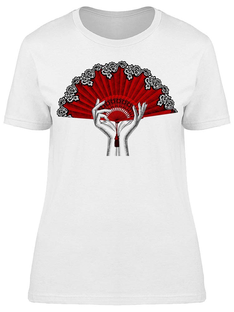 Red Flamenco Fan Print Women's T-Shirt - Stylish Spanish Dance Inspired Top for Casual Wear & Festivals