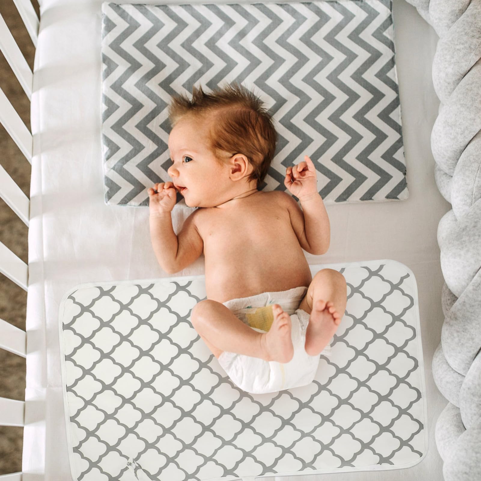 VICASKY 4 Pack Portable Baby Changing Mat - Waterproof Diaper Changing Pad for Travel, Grey Polyester Cotton - Perfect for Nursery, Stroller, Car & On-the-Go Diaper Changes