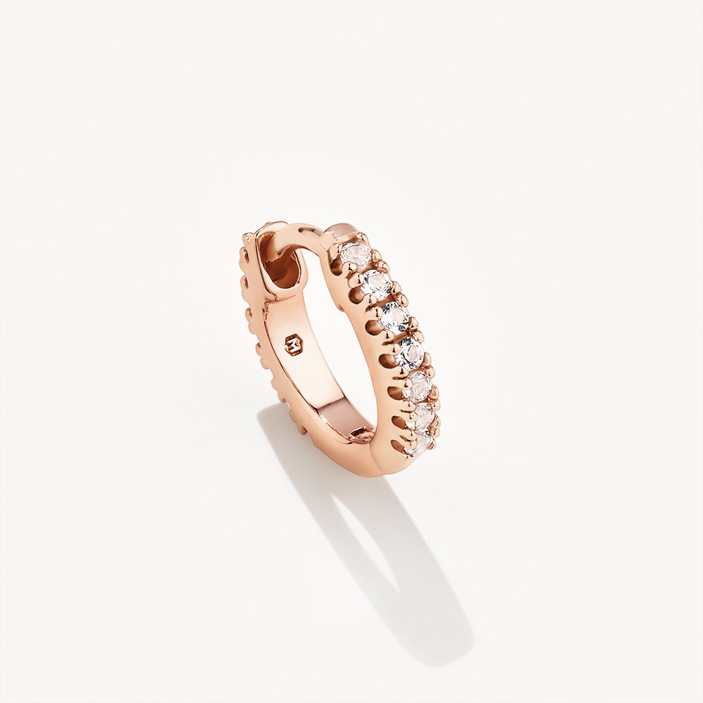 Rose Gold White Topaz Rainbow Huggie Earrings for Women - Elegant Everyday Jewelry for Work & Special Occasions