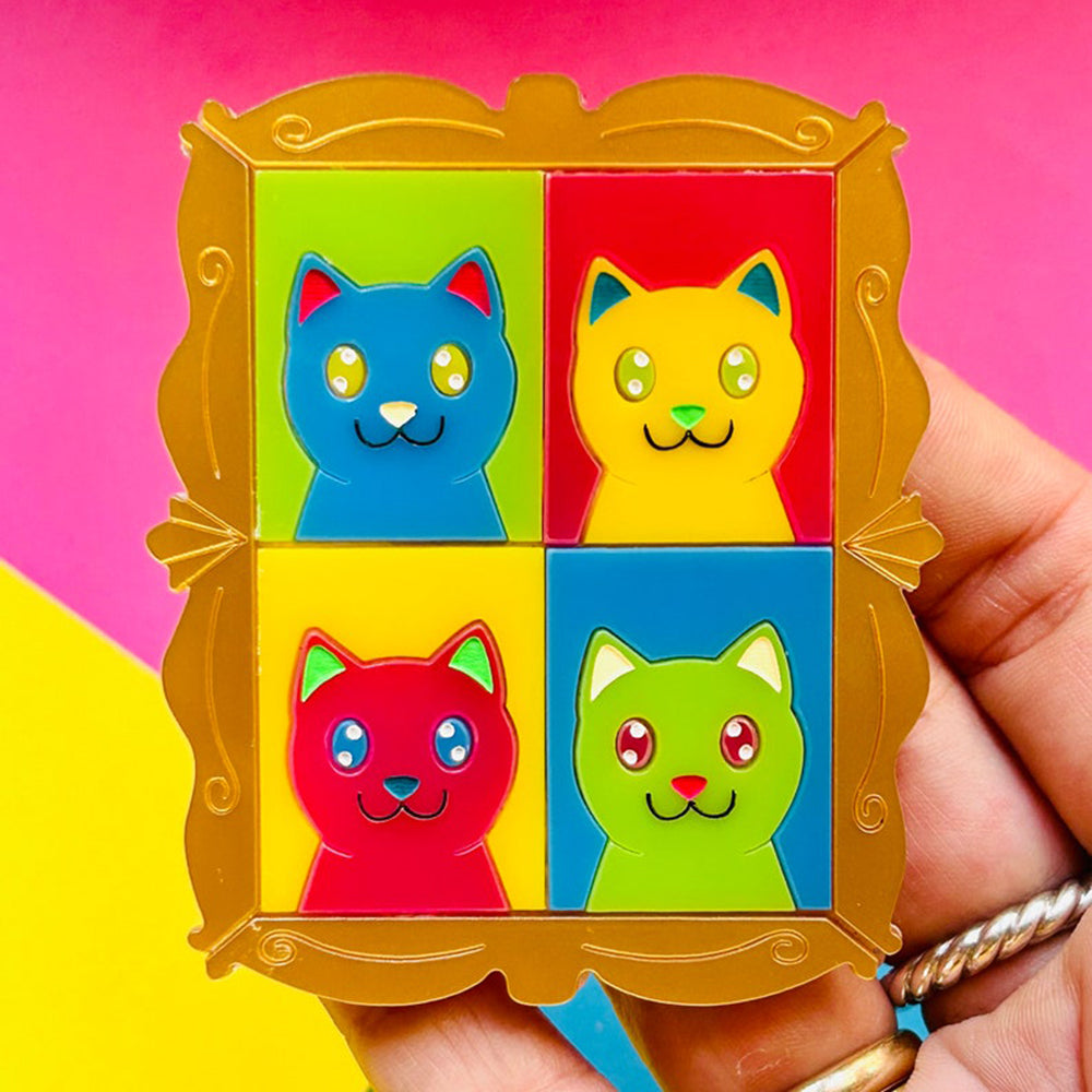 Stylish Cat Acrylic Brooch - Modern Pop Art Cat Pin by Makokot Design - Perfect Gift for Cat Lovers & Art Collectors - Great for Jackets, Bags & Accessories