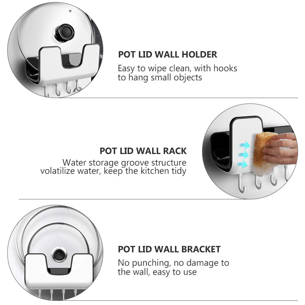 Wall Mounted Pot Lid Holder with 4 Hooks - Kitchen Organizer for Pans, Utensils & Cutting Boards | Space-Saving Storage for Small Kitchens & RVs