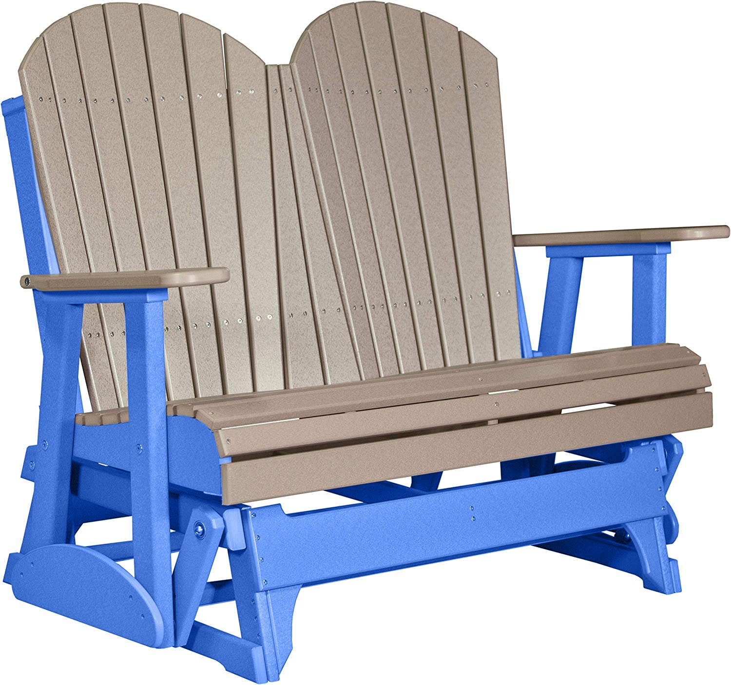 LuxCraft Weatherwood 4 ft. Recycled Plastic Adirondack Outdoor Glider Bench with Cup Holder - Perfect for Patio, Garden, Deck, and Backyard Relaxation