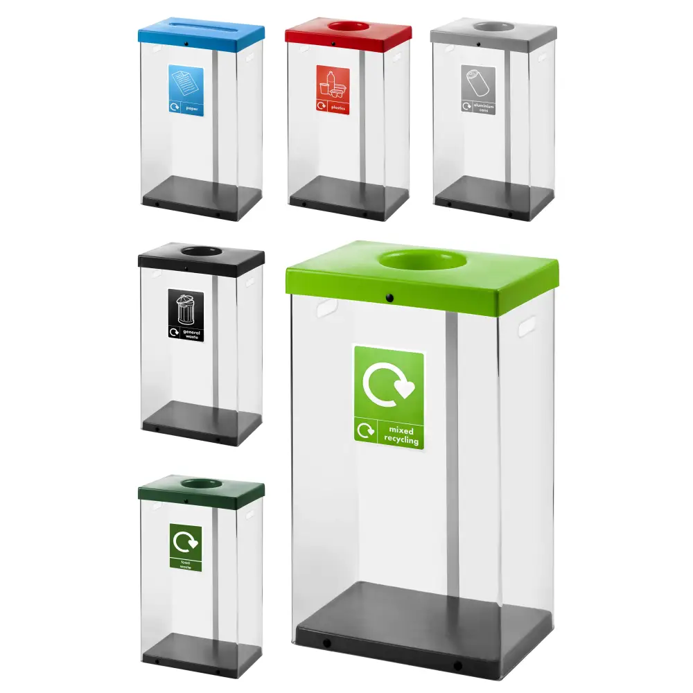 Clear Recycling Bins - Eco-Friendly Plastic Waste Containers for Home, Office & School - Perfect for Paper, Plastic & Aluminum Recycling
