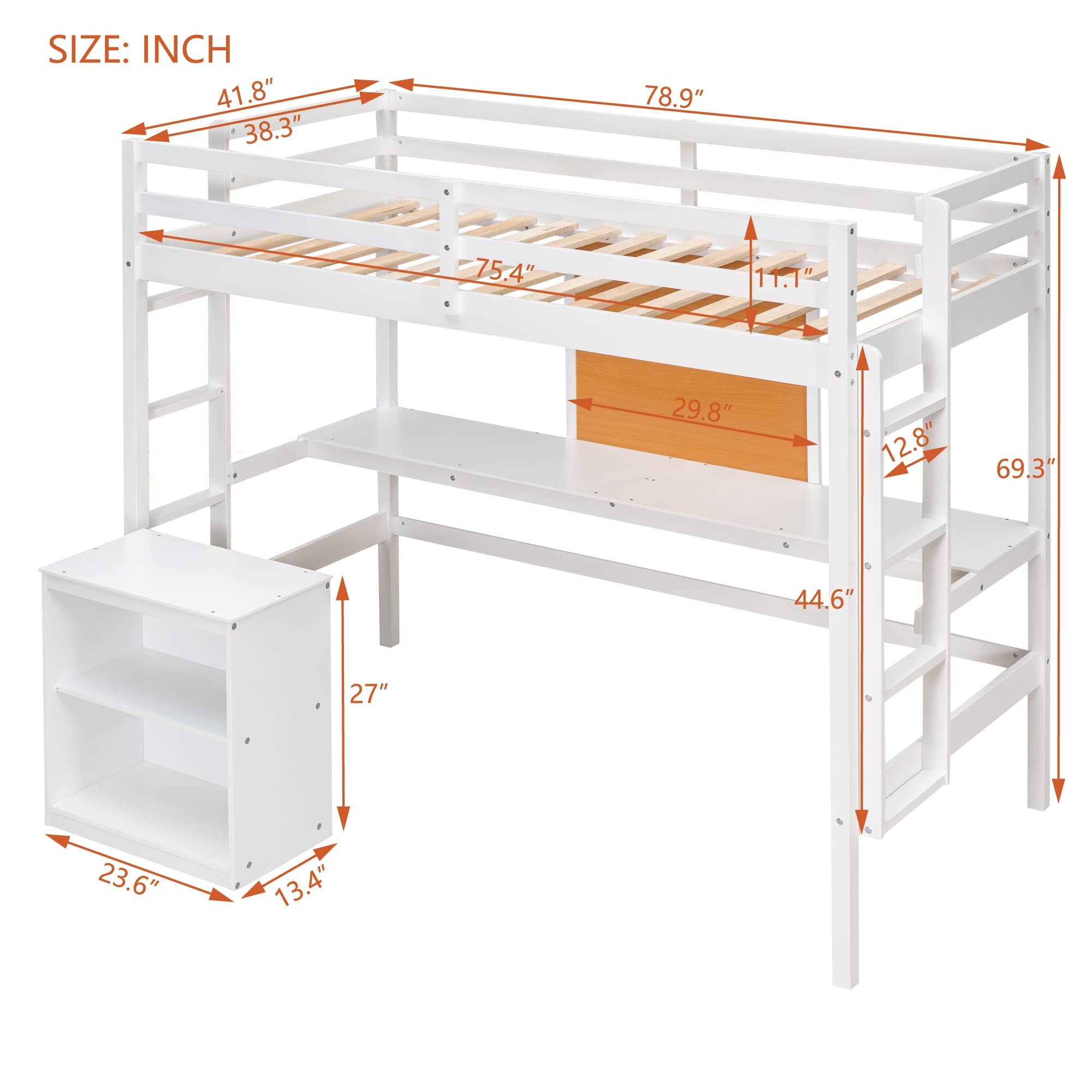 Harper & Bright Designs Twin Size Loft Bed with Desk, 2 Storage Cabinets & Writing Board - Sturdy Wooden Loft Bed Frame with Slats for Kids, Teens & Adults - Perfect for Small Bedrooms, Dorm Rooms & Home Offices (White)